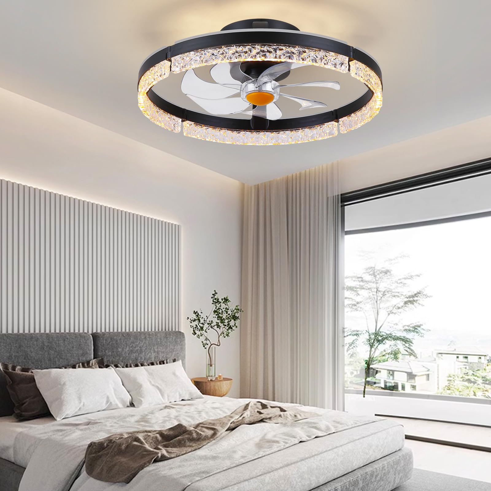 Kviflon Ventilateur de Plafond Sans Pales avec Lampe LED RGB 51cm, Plafonnier Rond Silencieux et Dimmable, Luminaire Design Connecté avec App et Télécommande, Idéal pour Chambre, Salon, Cuisine