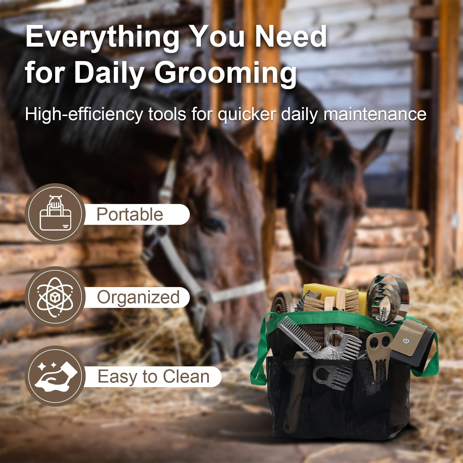 Swess Horse Grooming Kit 14 Pieces, Horse Brushes Set for Grooming & Bathing Supplies, Professional Horse Supplies with Mane & Tail Comb, Curry Comb, Hoof Pick, Gloves & Mesh Tote Bag for Equine Care - image 7