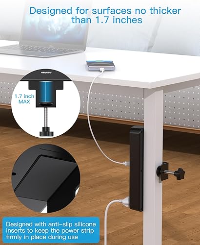 Miniatura 6 de Regleta de alimentación con abrazadera de escritorio con PD30W USB-C, cable de extensión HANYCONY de 5 pies, estación de carga de montaje en el