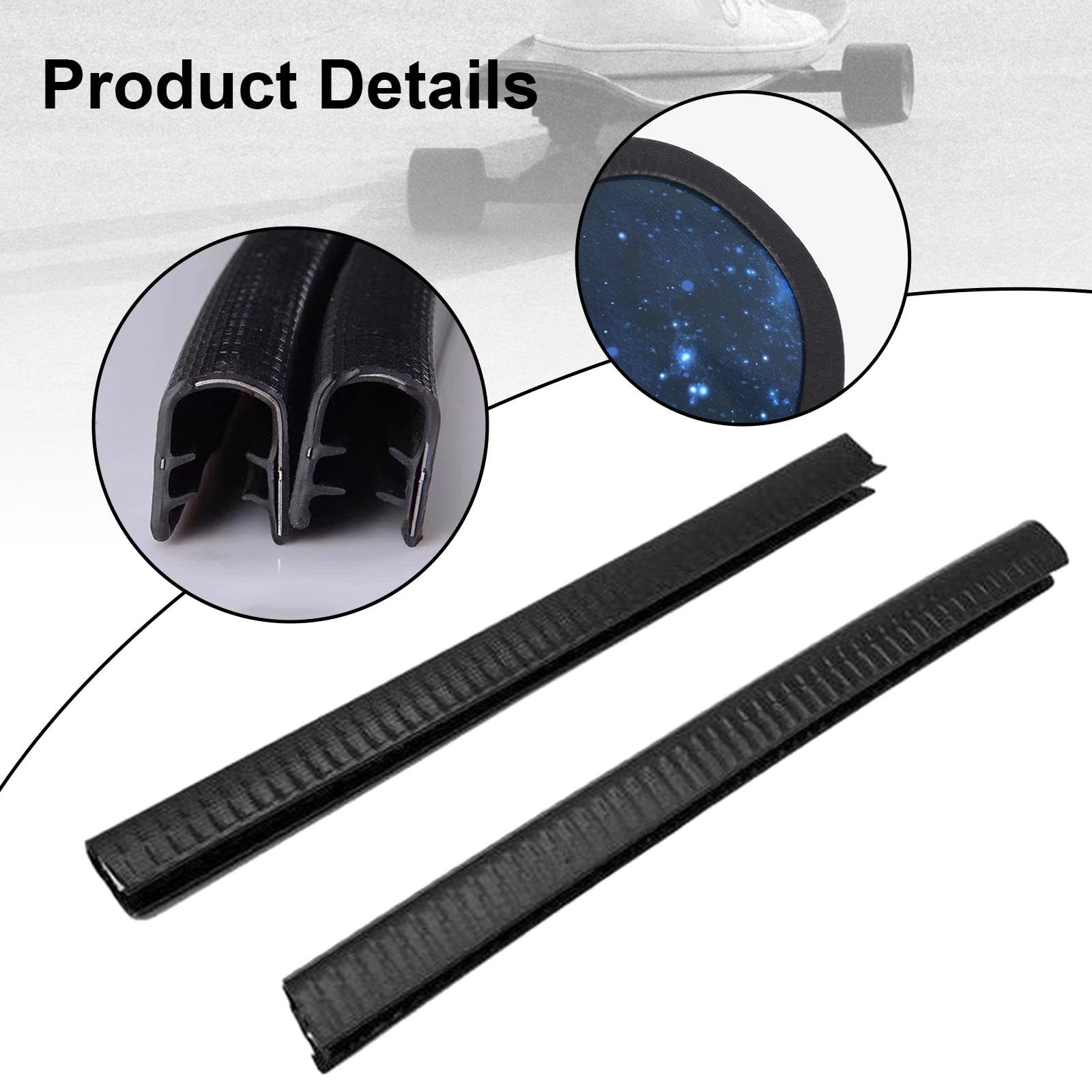 rockible Skateboard Deck Guard Protector Easy Install Sleek Flexible Portable Rubber Strip Sleeve for Board Land Surfboard, Black 30 cm