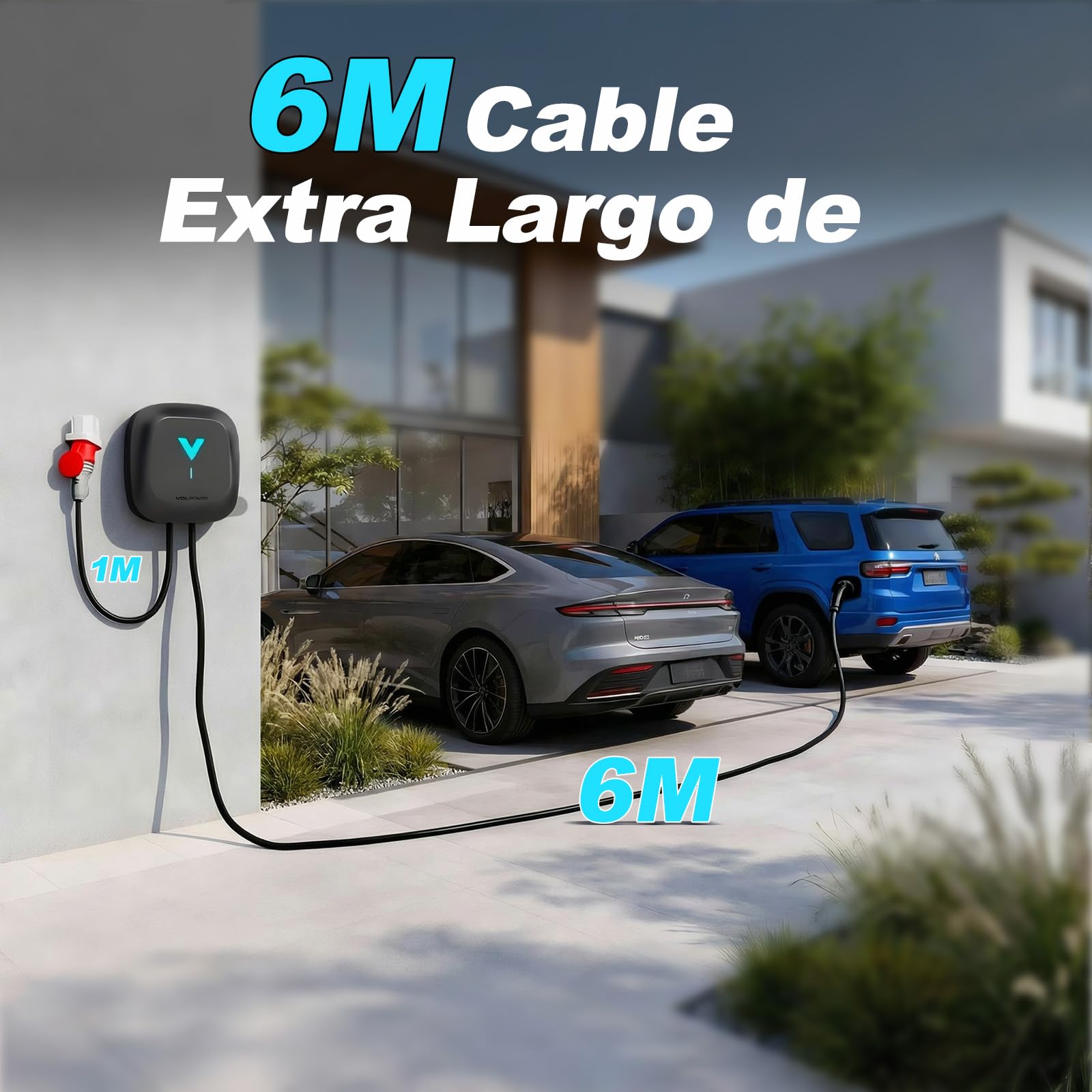 Wallbox 11kW mit APP, Typ 2 Ladekabel, 3-Phasen EV-Ladegerät, 400V 6–16A, 6m Kabel mit Kabelhalter, RCD Typ B & IP67, Ladestation mit WLAN & Bluetooth, für Zuhause für BEV PHEV