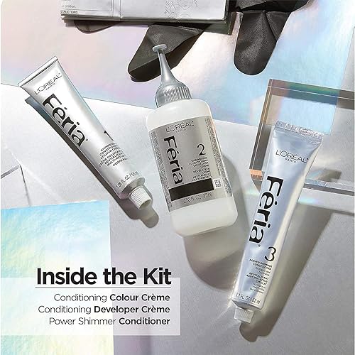 Miniatura 3 de L'Oreal Paris Feria - Tinte permanente multifacético brillante para el cabello, humo de zafiro 411 (azul ahumado), kit de tinte para el cabello,