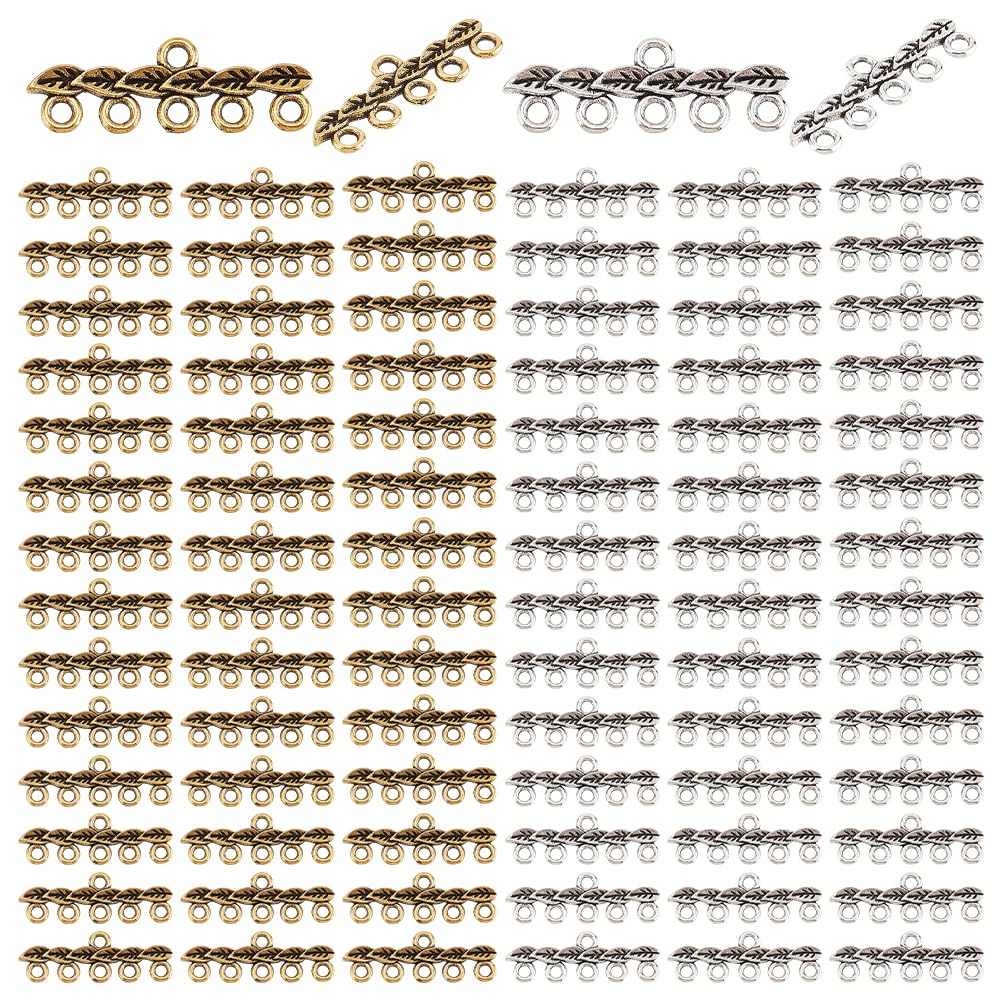 Fermoirs coulissants motif feuille en alliage bicolore pour montage de bijoux 5 rangs