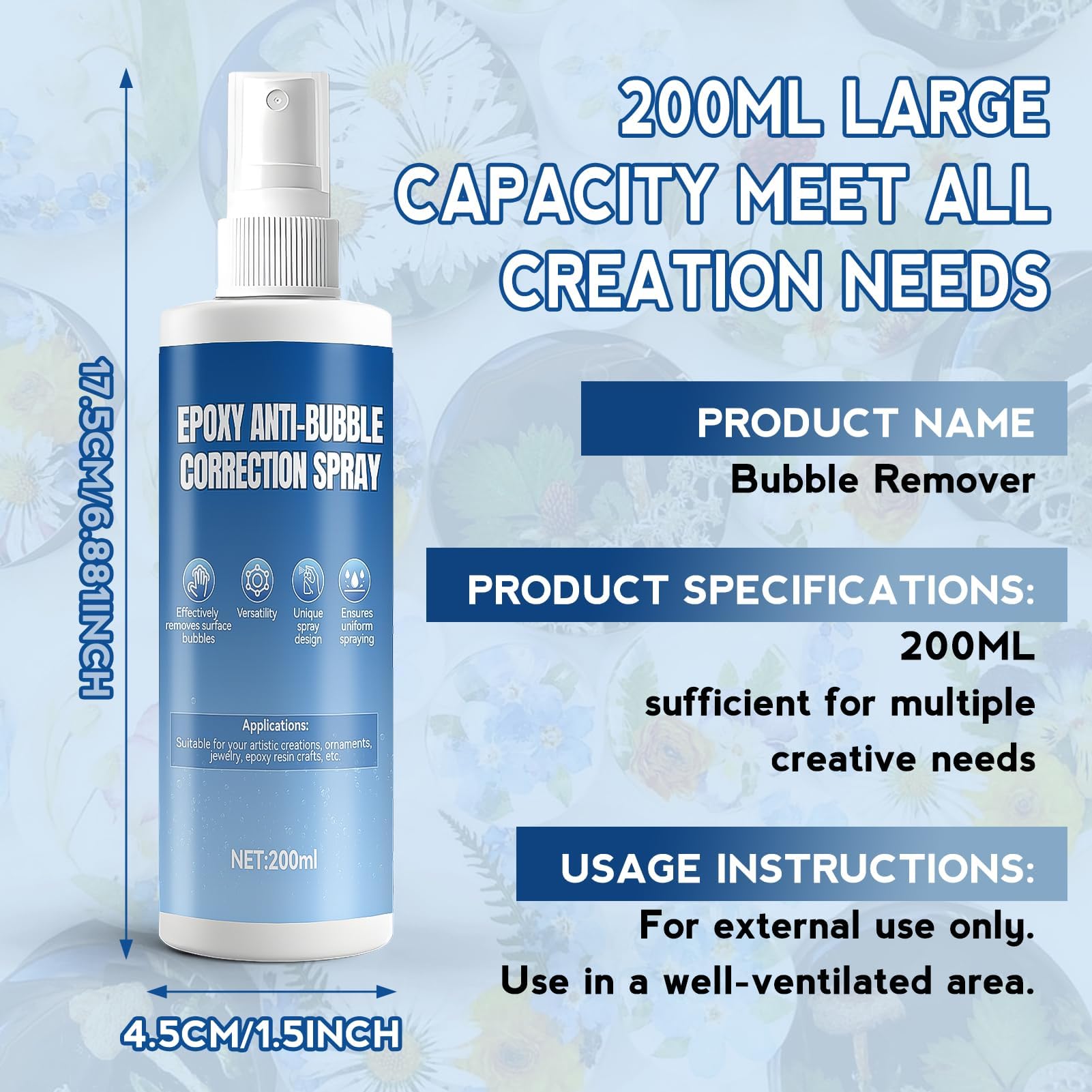 Lustrage Resine Epoxy Spray, Spray Anti-Bulles Resine Epoxy, Anti Bubble Spray, debulleur Résine Époxy, Élimine Efficacement les Bulles de la Surface de la Résine Époxy, 200ml