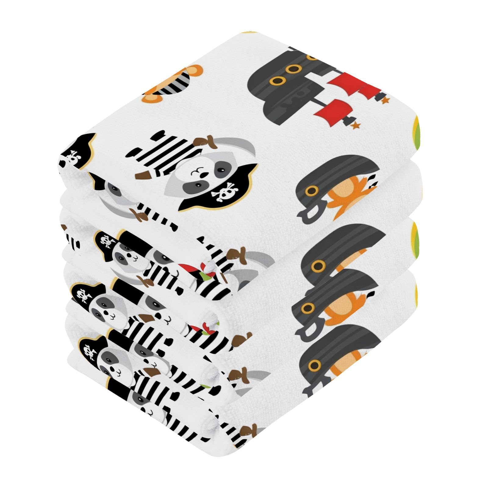 YANENDIE Cute Pirate Animals Washcloths Towels, Highly Absorbent and Soft Cotton Face Cloths, 6 Pack Quick Dry Wash Cloths - 12 X 12 Inches