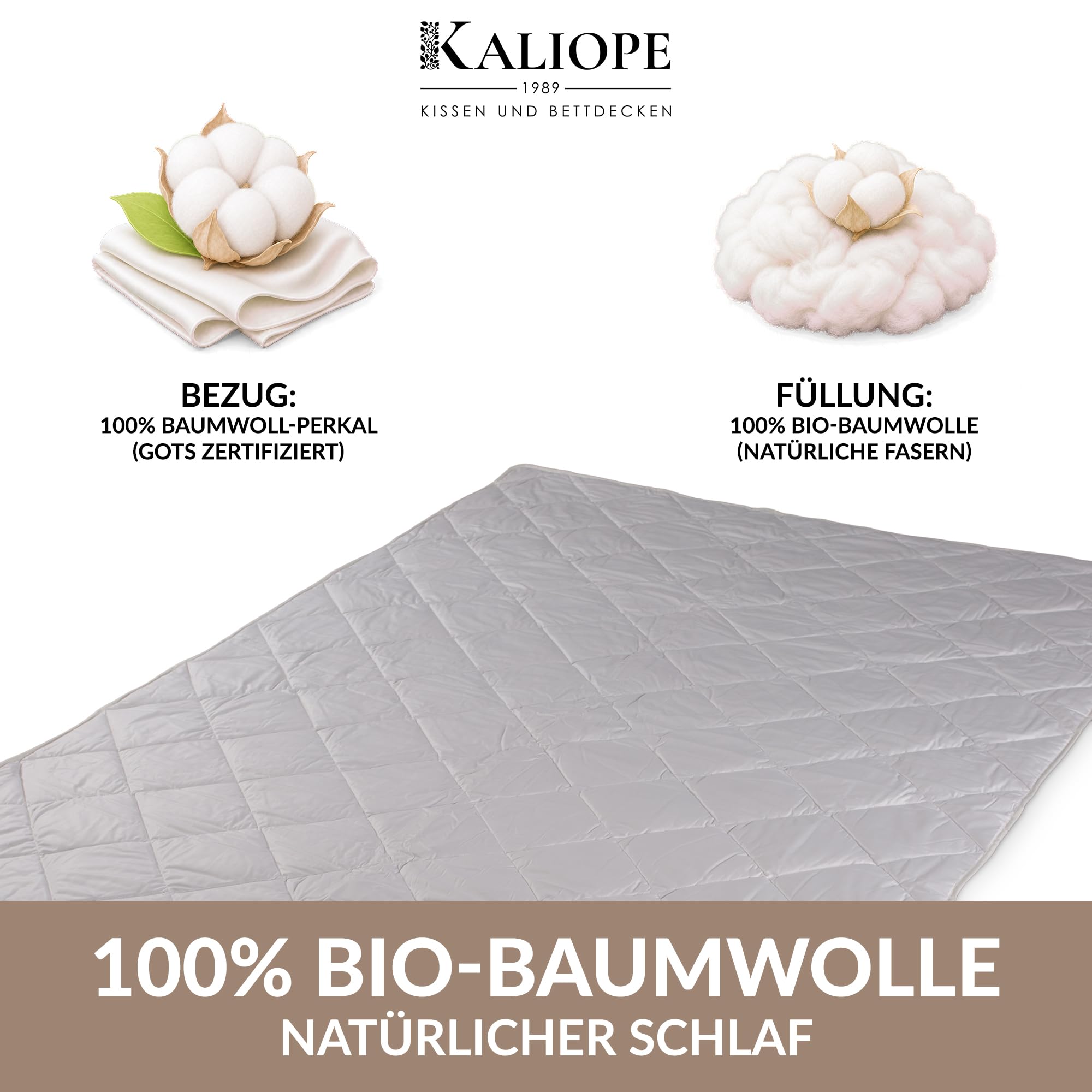 KALIOPE Sommerdecke 135 x 200 cm, leichte Bambus-Viskose Bettdecke | Steppdecke aus Baumwoll-Perkal und Tencel, atmungsaktiv, für Allergiker geeignet, mit Steppung für gleichmäßige Füllung