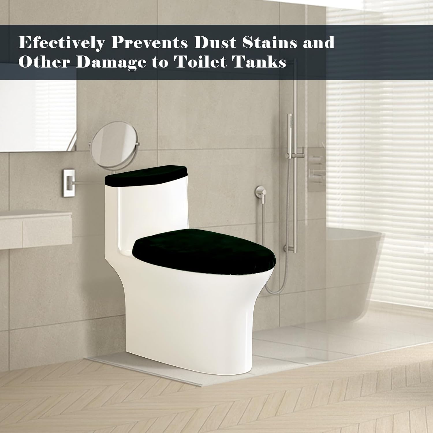 Toilet Seat Cover Black Toilet Lid Cover and Toilet Tank Cover Set, Universal Toilet Cover Set with Elastic Bottom for Bathroom Decor Accessories，Toilet Lid Cover and Toilet Tank Cover Washable