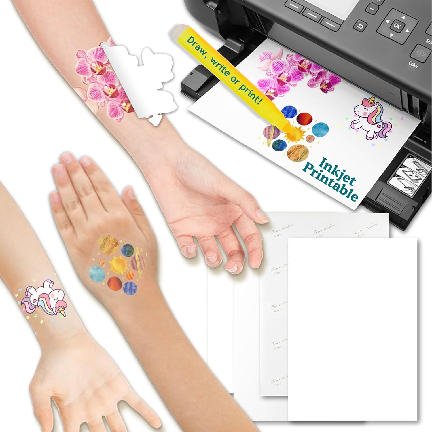 Evergreen Goods 10 Sets A4 Temporary Tattoo Paper, Inkjet Printable Waterproof, 210 x 297mm, Transfer Sheets, Skin-Safe, High Resolution, Easy to Use Evergreen Goods 10 Sets A4 Temporary Tattoo Paper, Inkjet Printable Waterproof, 210 x 297mm, Transfer Sheets, Skin-Safe, High Resolution, Easy to Use