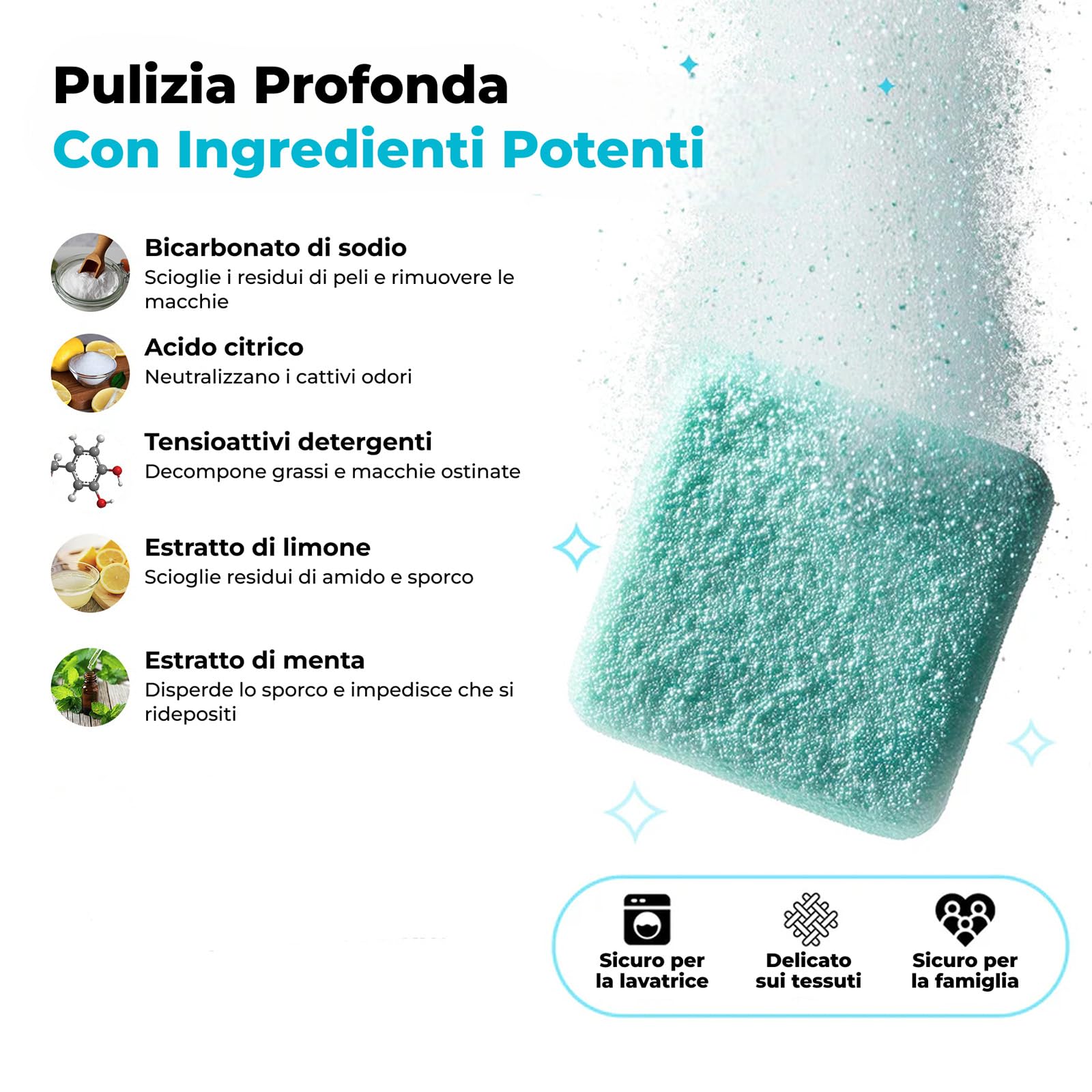 Varibee Pastiglie Pulisci Lavatrice, 24 Compresse Effervescenti Detergenti per Cestello, Guarnizioni e Tubi, Rimuove Residui di Detersivo, Sporco, Peli e Odori di Animali