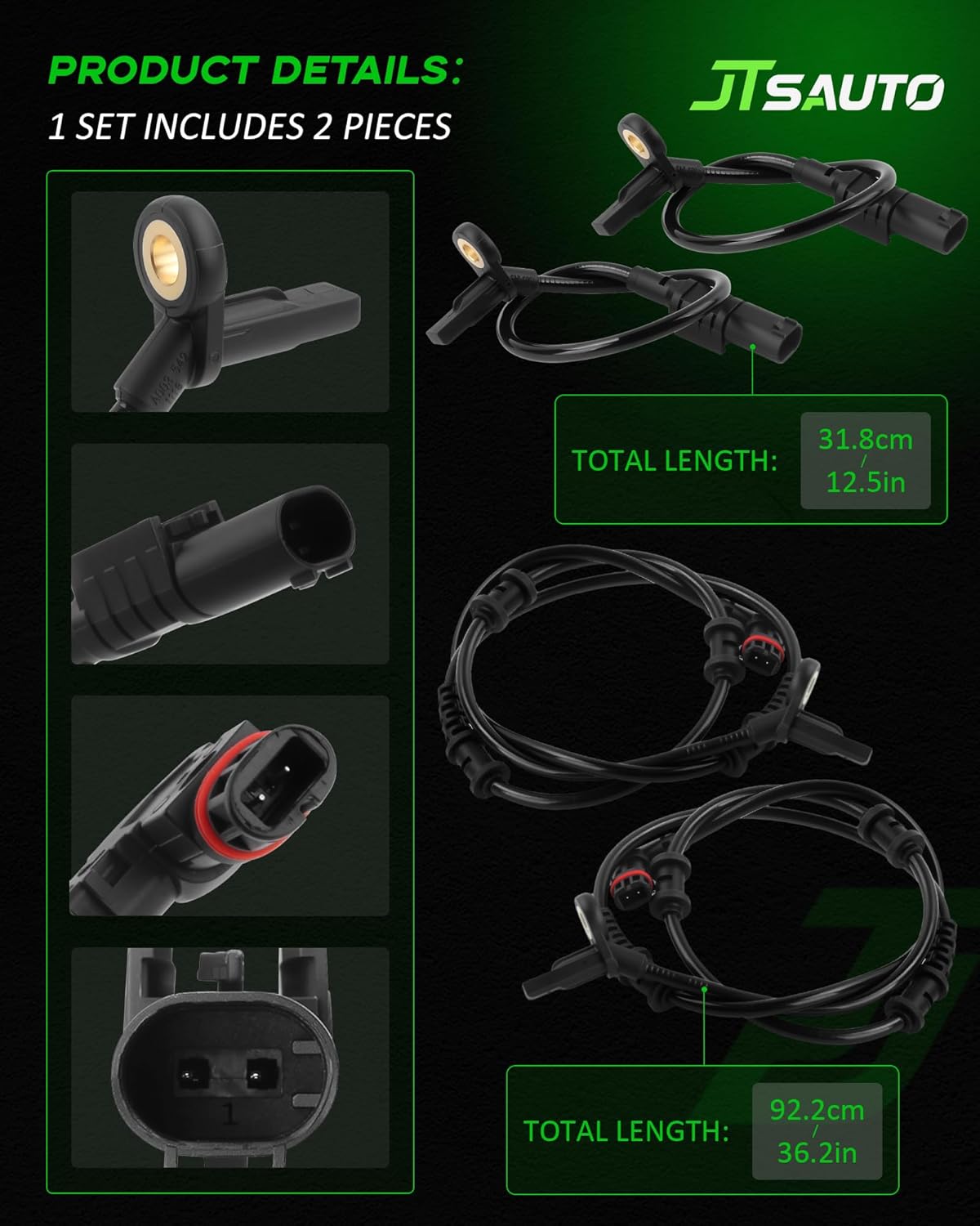 4-Piece ABS Wheel Speed Sensor for Front & Rear Sides, Compatible with Mercedes-Benz W164 ML320 ML350 ML450 ML500 ML550, W251 R320 R350, X164 GL320 GL350 GL450 GL550, Replaces 1645400717, 1645400917