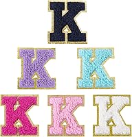 Vista 1 de 6 piezas de parches de letras de chenilla autoadhesivas, parches de letras preppy de 2 pulgadas para bolsos, ropa y sombreros, grandes pegatinas
