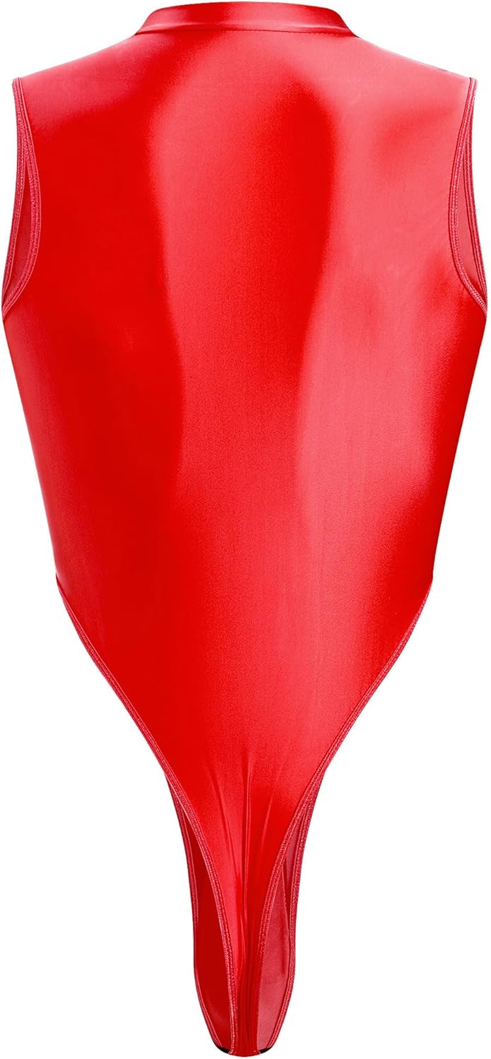 ABAFIP Men's Mesh Sheer Bodysuit Mock Neck Spliced Sleeveless High Cut Thong Leotard Singlet Underpants - Image 3