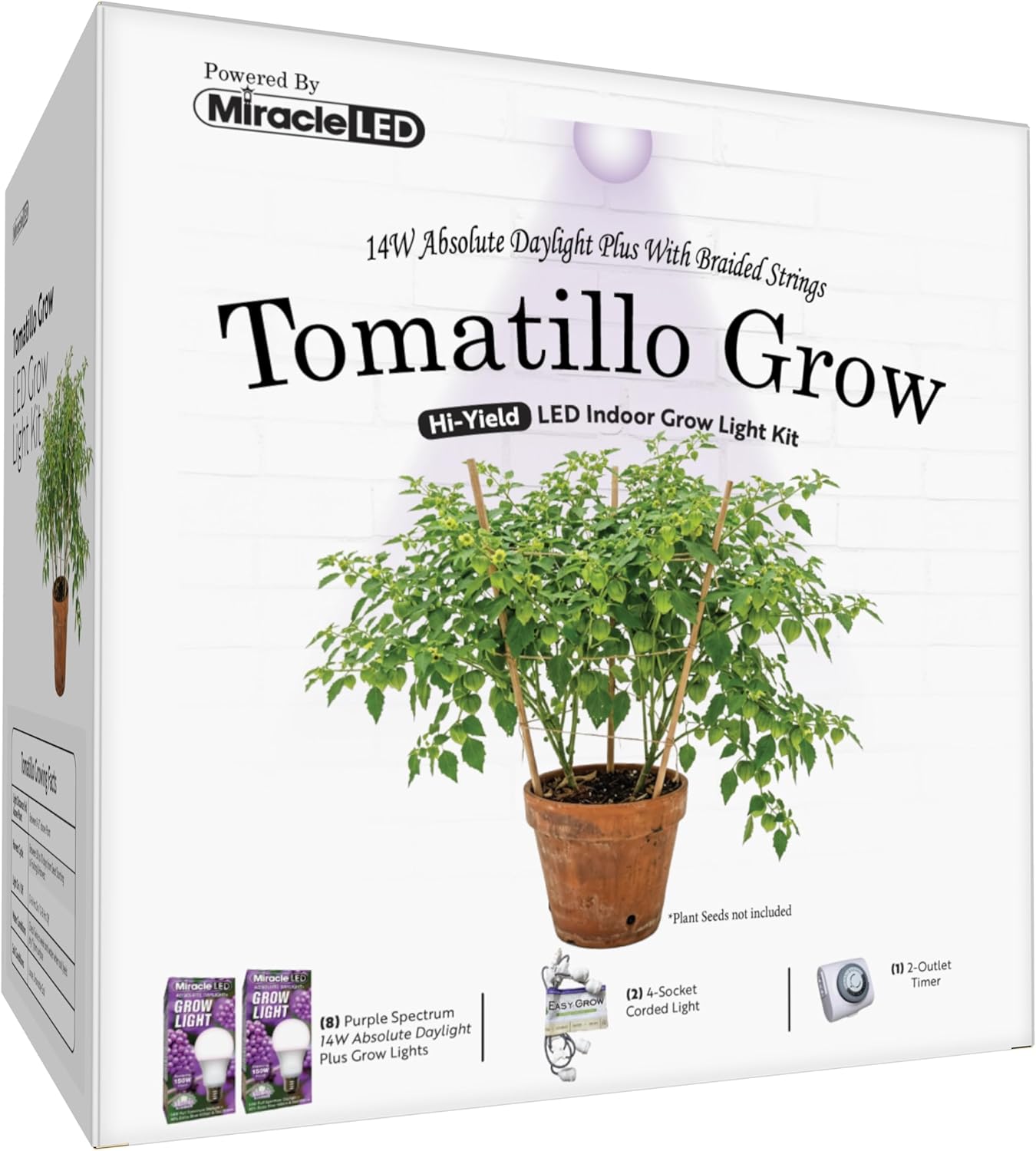 Miracle LED Absolute Daylight Plus Purple Spectrum, Tomatillo Starter Grow Light Kit (Braided 4-Socket) 2PK