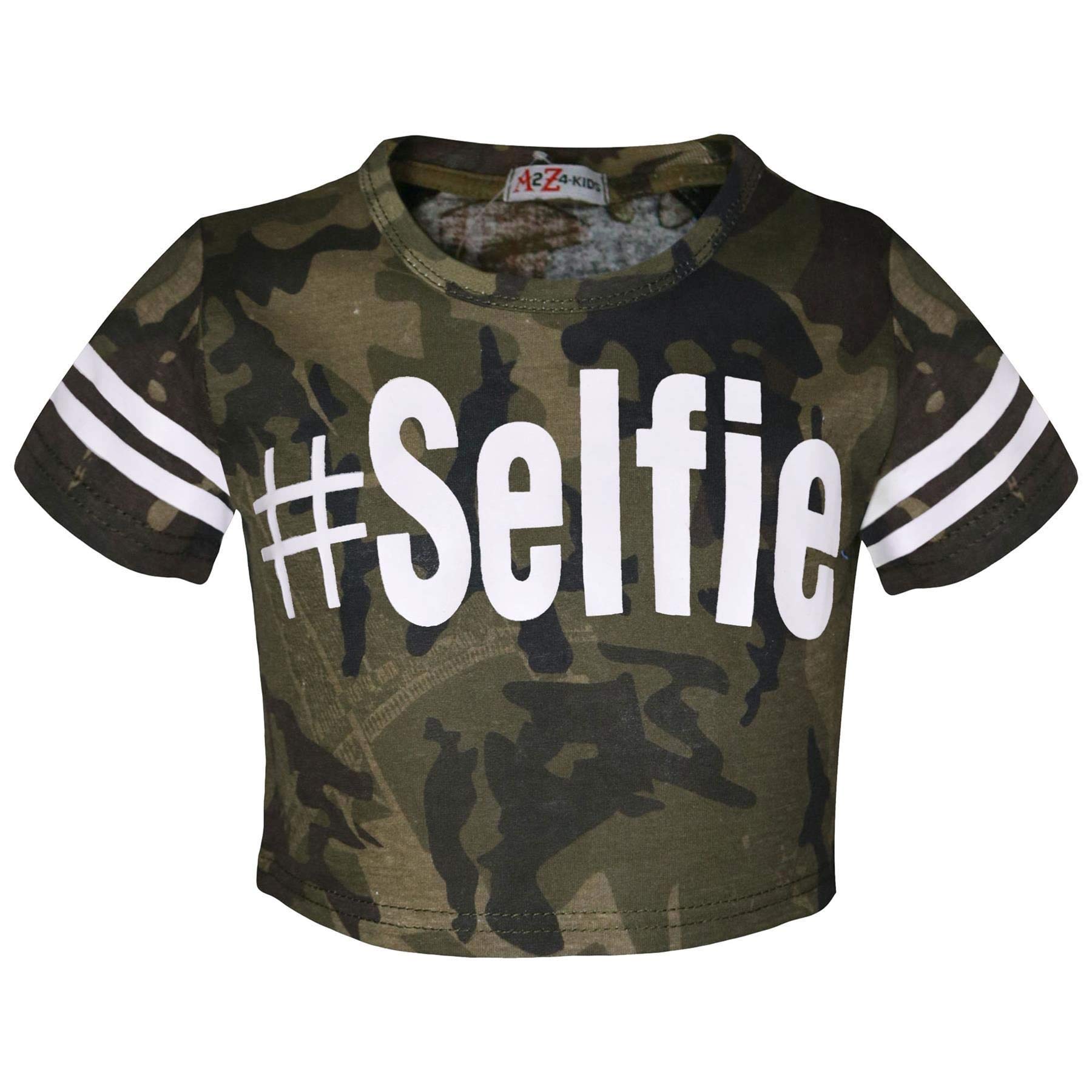A2z 4 Kids Girls Selfie Camo Green Top Selfie Camouflage Trendy - Camo Selfie Crop Top Green 13