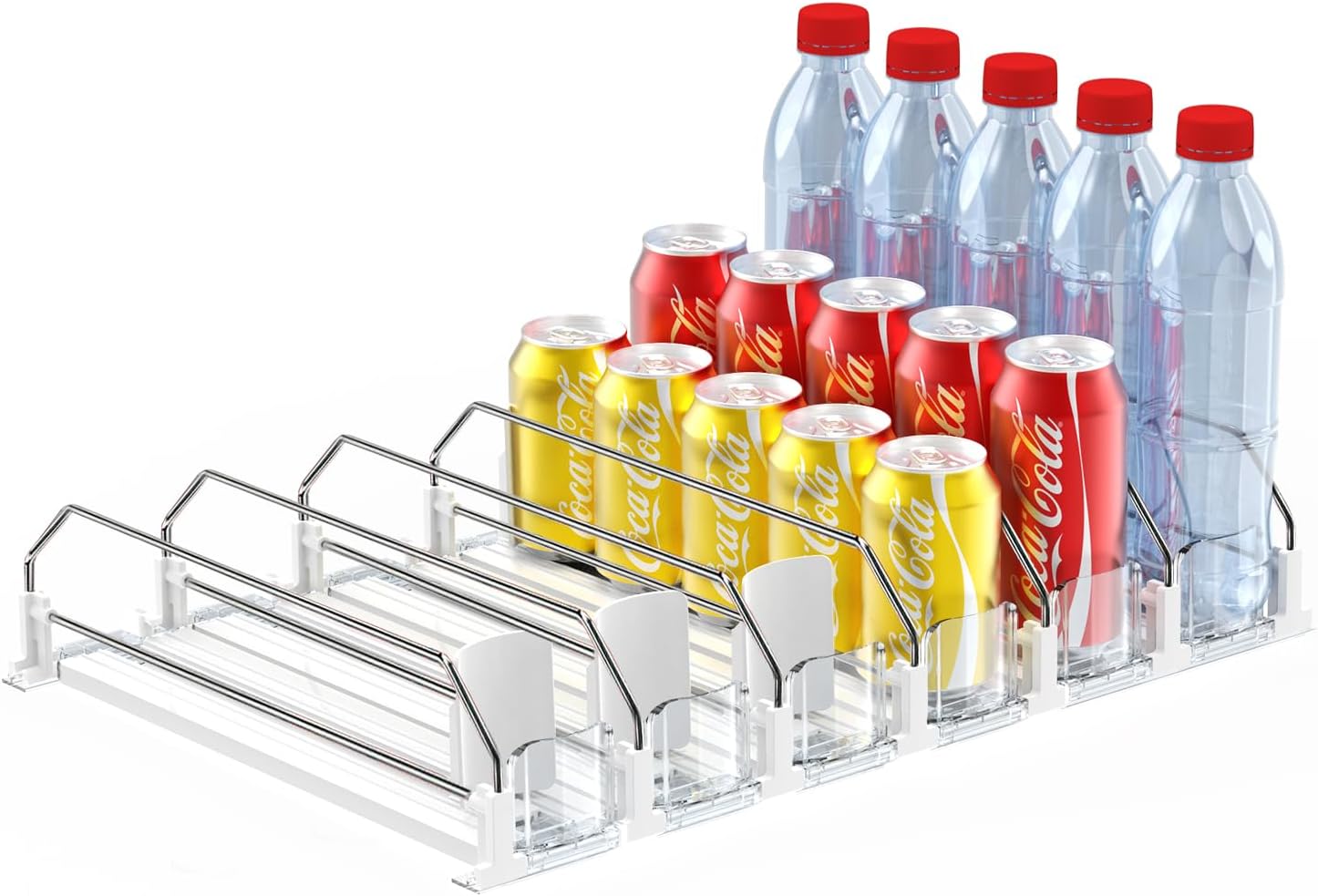 Soda Can Dispenser for Refrigerator,Automatic Pusher Glide Refrigerator Organizer and Adjustable Width - Storage 30 Cans 6 Rows White