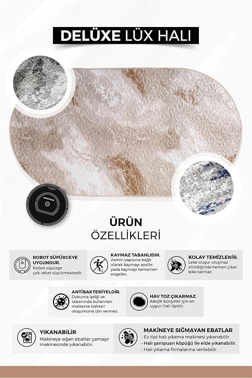 Halı Antrasit Cool Yıkanabilir Saçaklı Yuvarlak Delüxe Yolluk Kilim Salon Halısı Modeli, 130x130