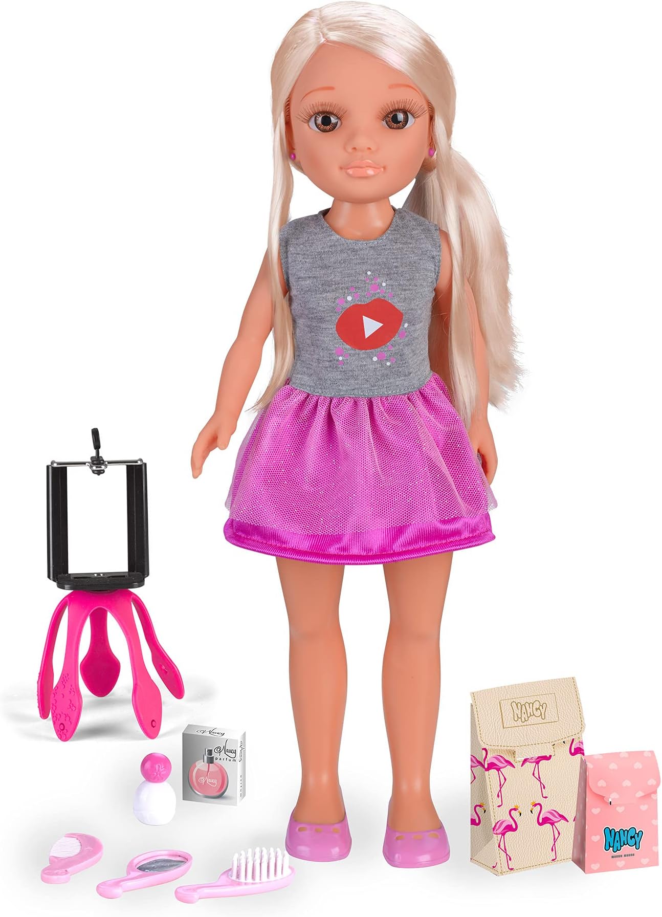 A Day Like Youtuber, Doll with Beauty Accessories, Unboxing Boxes, a Tripod Mobile Holder and a Safe App to Make Videos for Kids, FAMOSA (700014272)