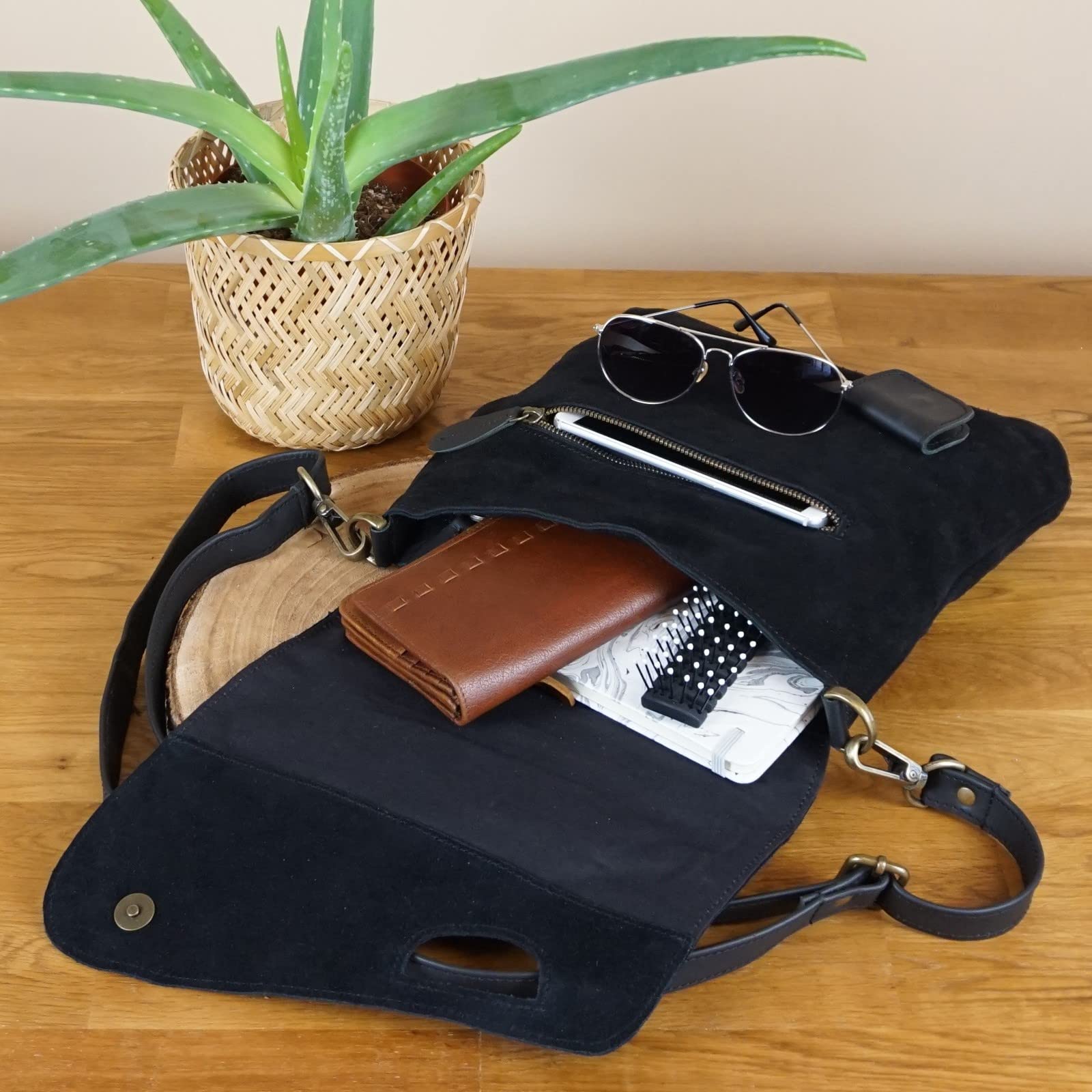 LECONI Umhängetasche für Damen Crossbag Veloursleder Echtleder Natur Damentasche Schultertasche Ledertasche Freizeittasche für Frauen Wildleder Handtasche 29x29x6cm LE3027-VL
