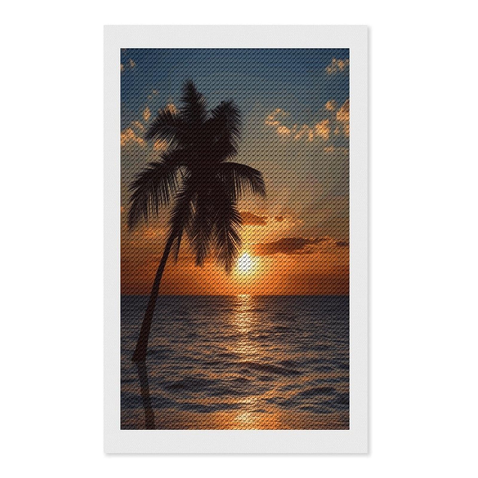FekiLoot Sunset Palm Tree Ocean Diamond Art Kits for Adults Diamond Painting Kits for Beginners DIY Diamond Art Kits Round Full Drill Diamond Dot Gem Painting for Home Wall Decor Gift 12"x20"