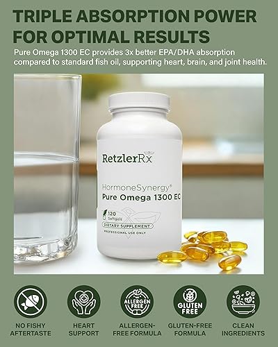 Miniatura 2 de HormoneSynergy Omega 1300 EC - Cápsulas blandas de aceite de pescado - Suplemento Omega 3 de alta resistencia con absorción mejorada - Verificación