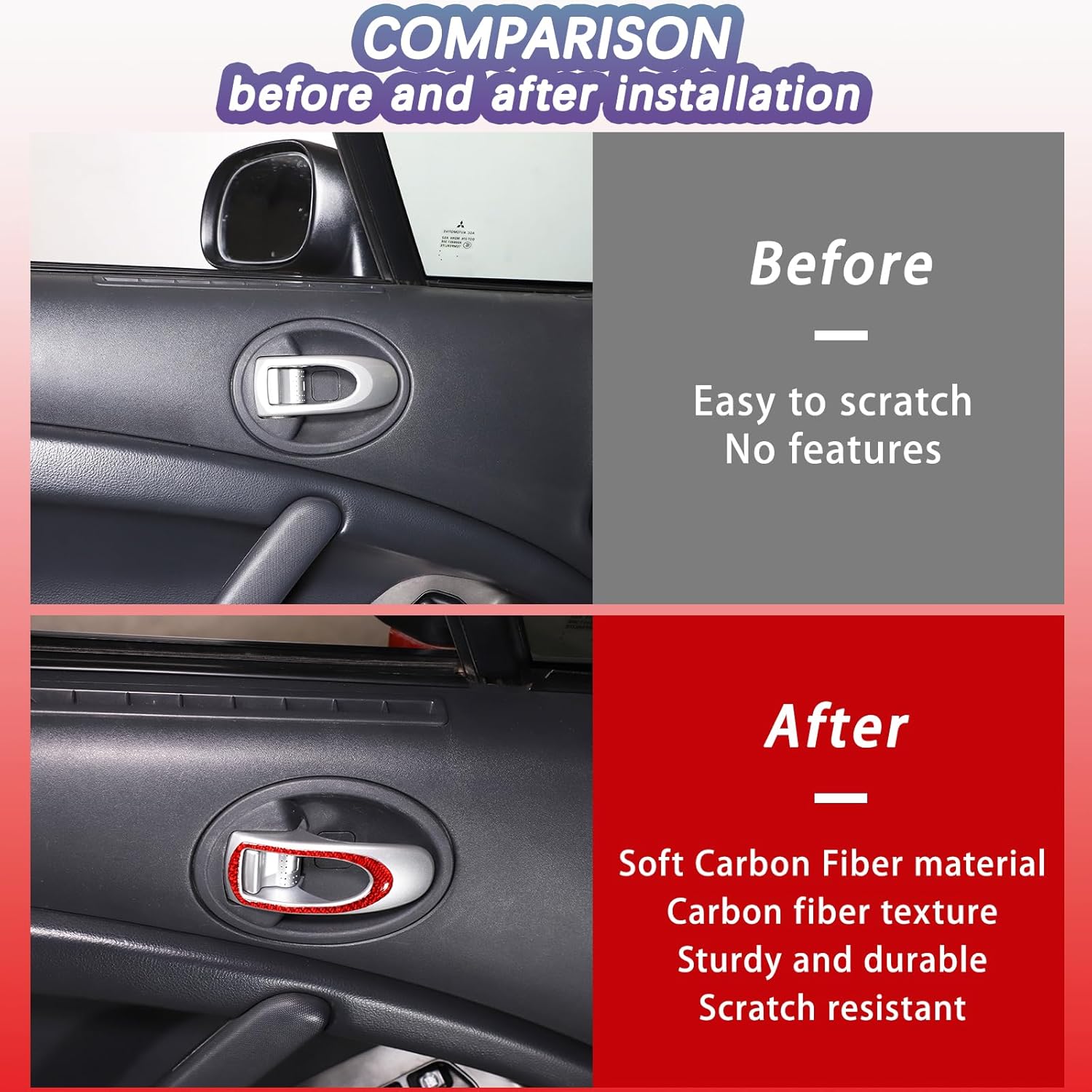 Inner Door Handle Cover Trim Compatible with Mitsubishi Eclipse 2006-2011 Soft Carbon Fiber 2PCS Inner Door Bowl Anti-scratch Protection Sticker Trim (Inner Door Handle Sticker Trim, Red Carbon)