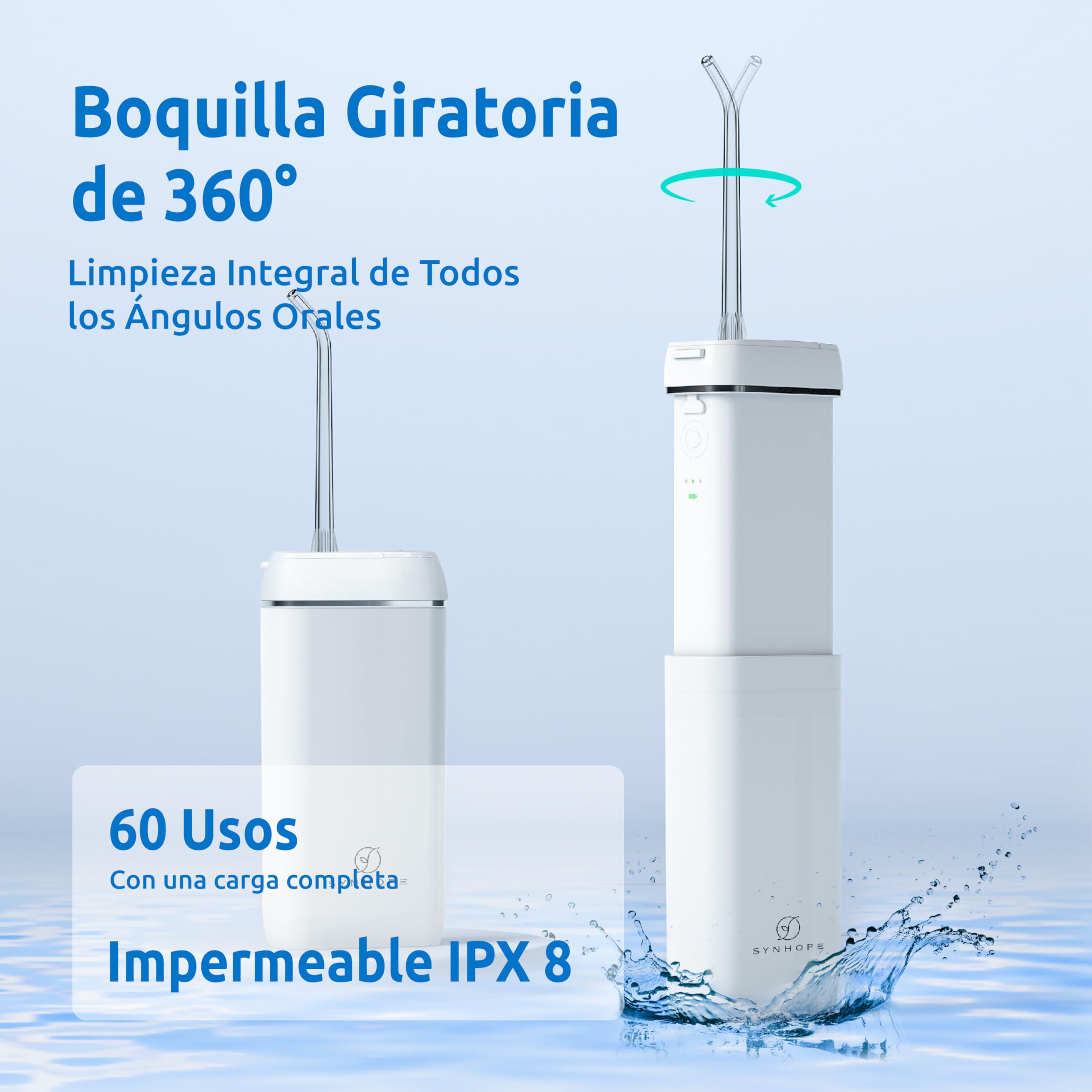 Irrigador Dental Portátil Mini/Irrigador Bucal con Tanque Telescópico, 3 modos y IPX8 impermeable,el hogar y para Viajes y Uso Diario, Fácil de Llevar Flosser de agua Oral Irrigator