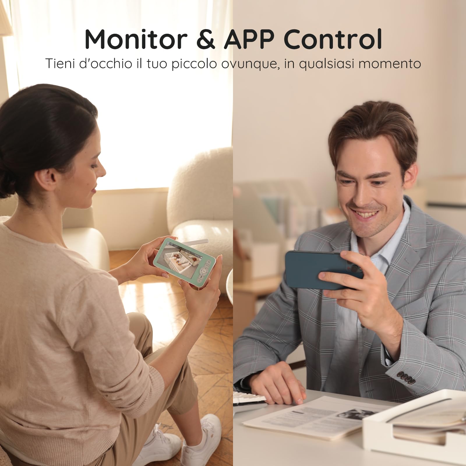 BOIFUN 2K Baby Monitor WiFi 360° con Luci Notturne, Display LCD 5" 3MP, Auto Tracking, Rilevamento Movimento e Suono IA