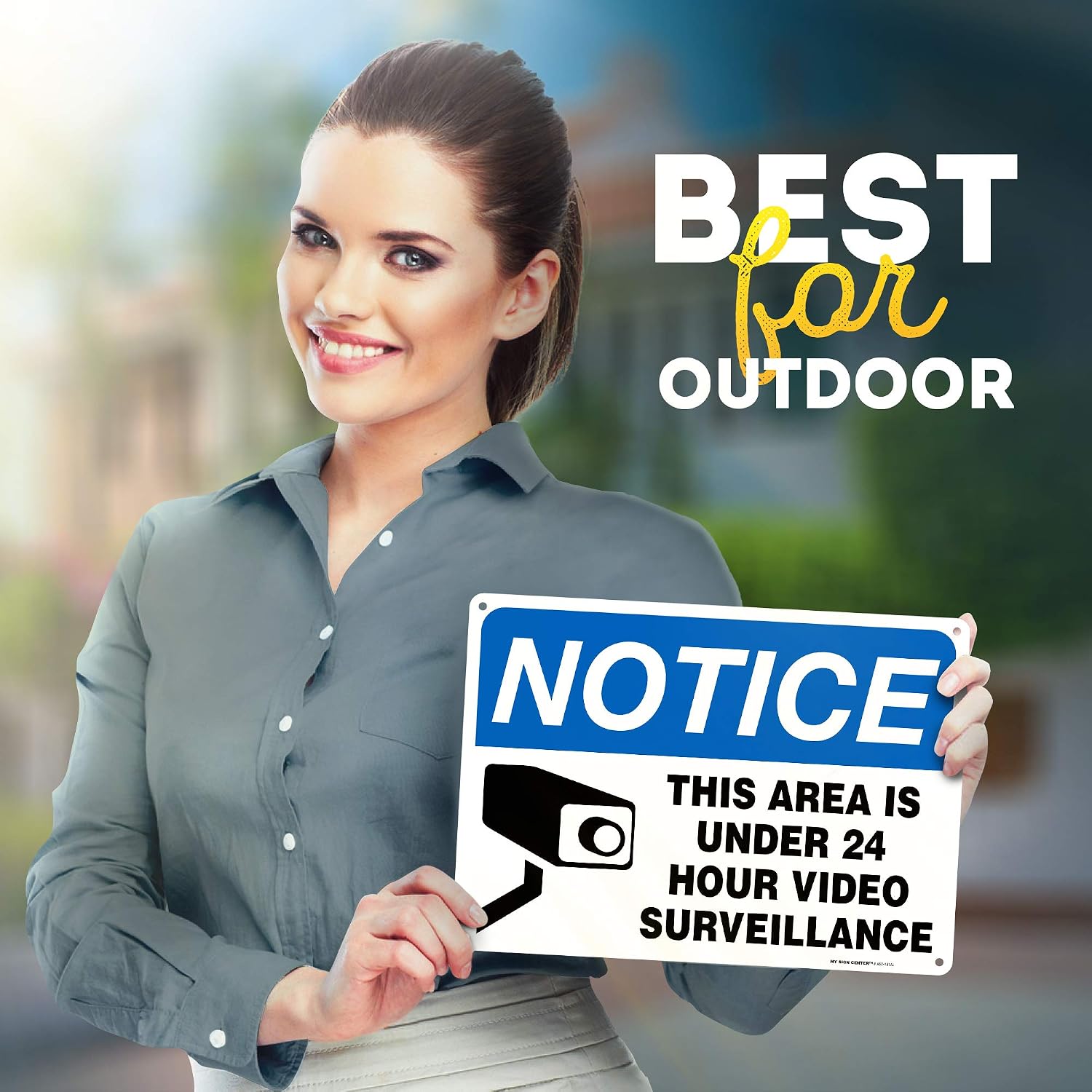 This Area is Under 24 Hour Video Surveillance Sign, 10" x 14" 0.40 Aluminum, Fade Resistance, Indoor/Outdoor Use, USA MADE By My Sign Center