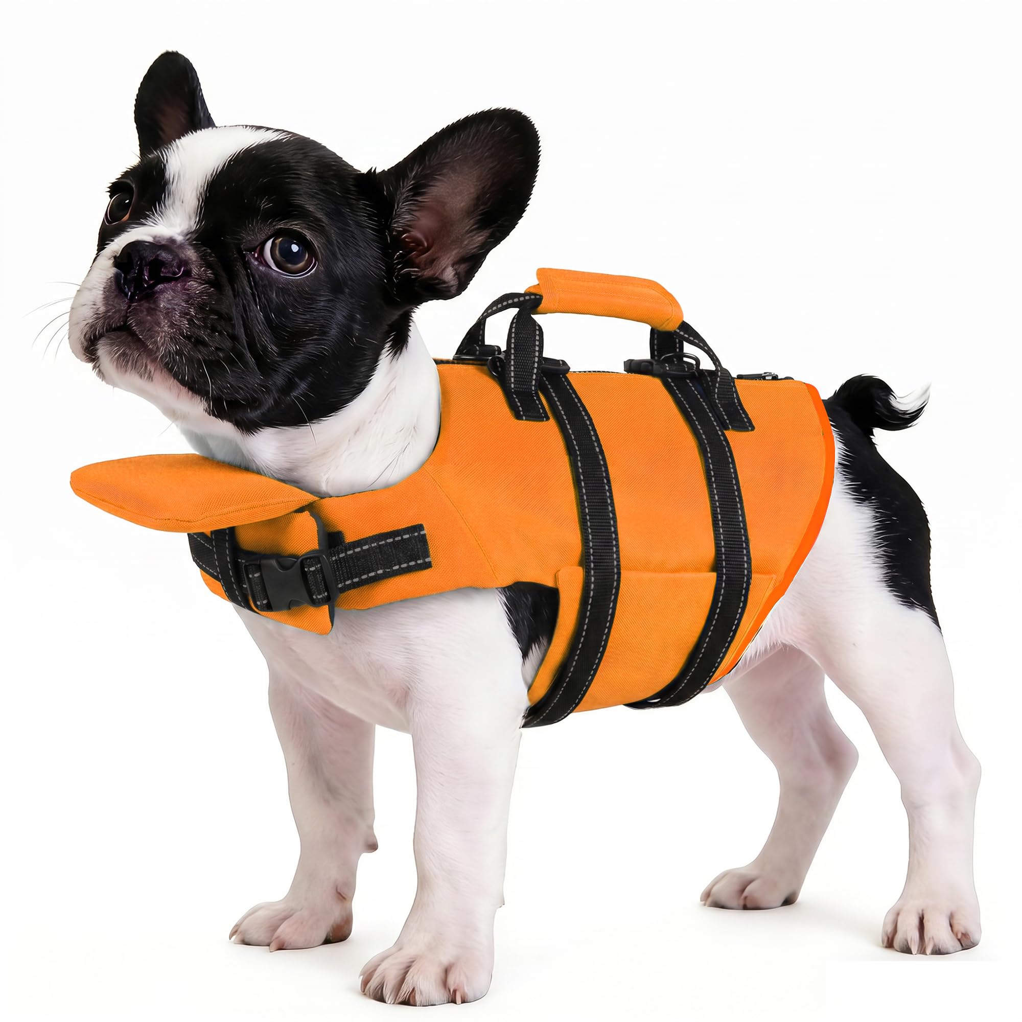 Gilet de sauvetage pour chien avec laisse de 1,2 m, gilet de sauvetage réfléchissant pour animal domestique avec fermeture éclair et poignée pour la natation, le bateau, flottabilité élevée réglable