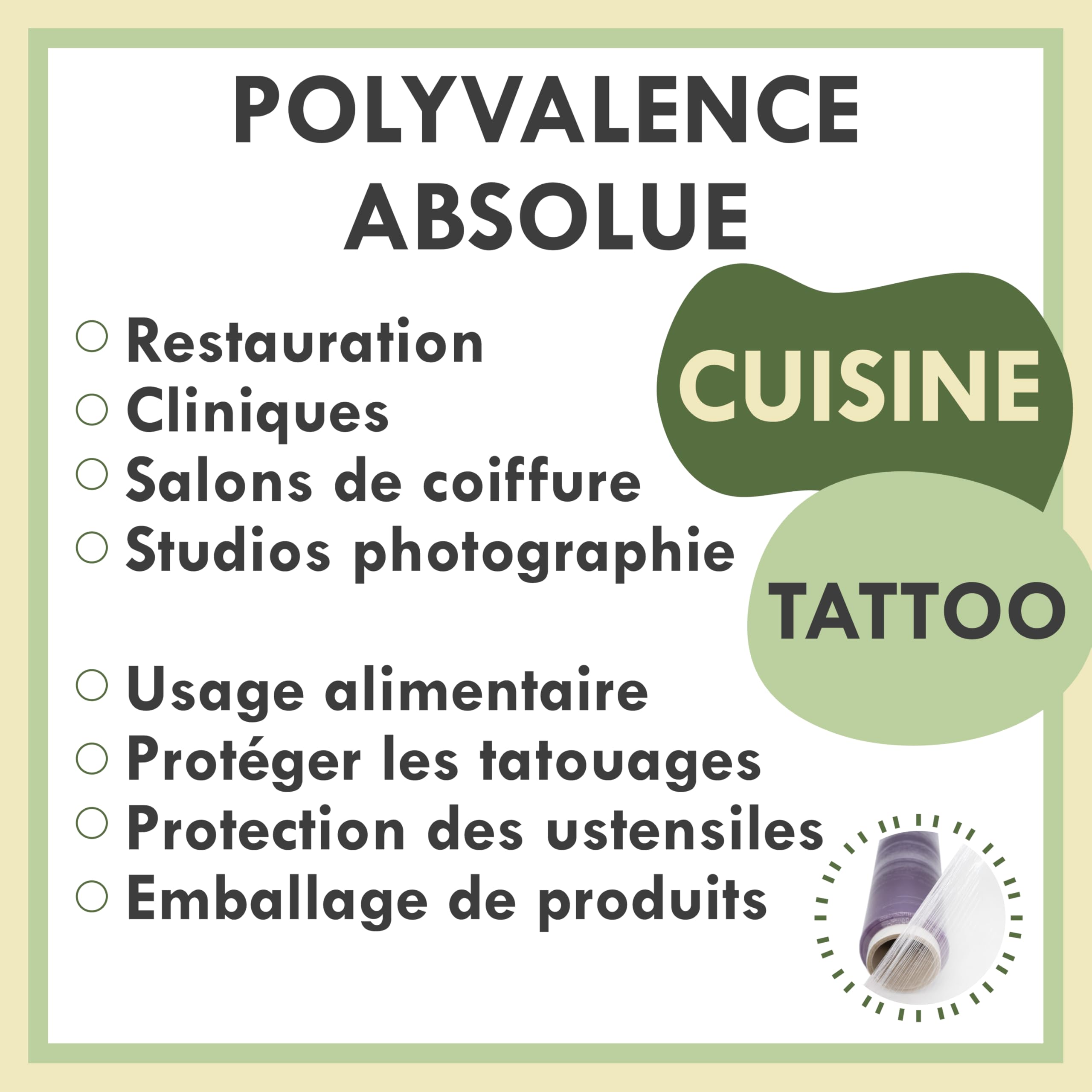 Film alimentaire professionnel 45 cm 1,1 kg 3 rouleaux transparent étirable adhérent cuisine hôtellerie tatouage coiffure