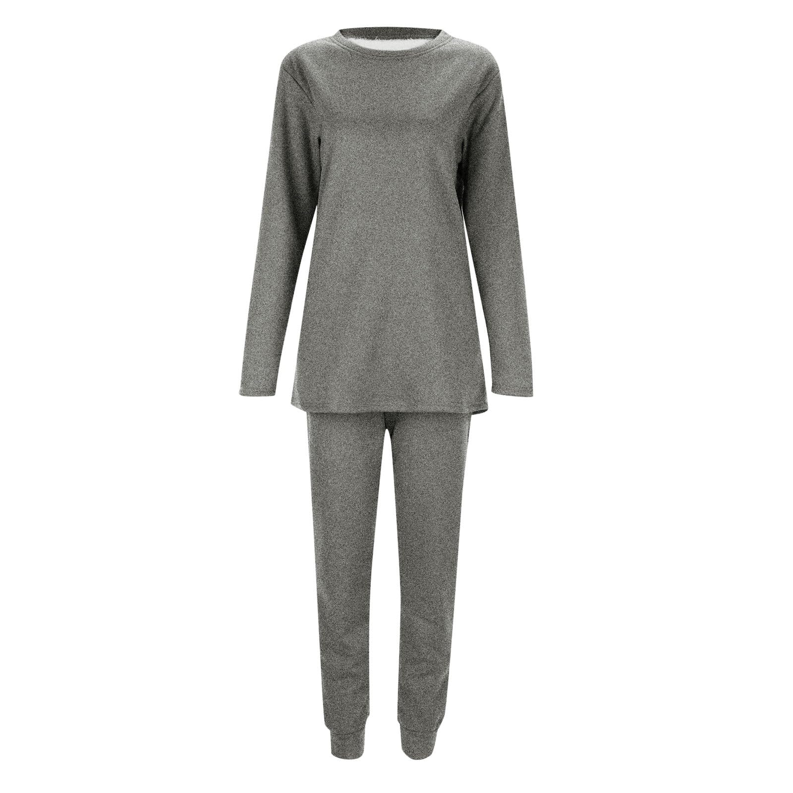 Generisch Calda canottiera da uomo comoda, casual, tinta unita, girocollo, maniche lunghe, in pile, con elastico in vita, spessa, calda con maglietta da sci da donna