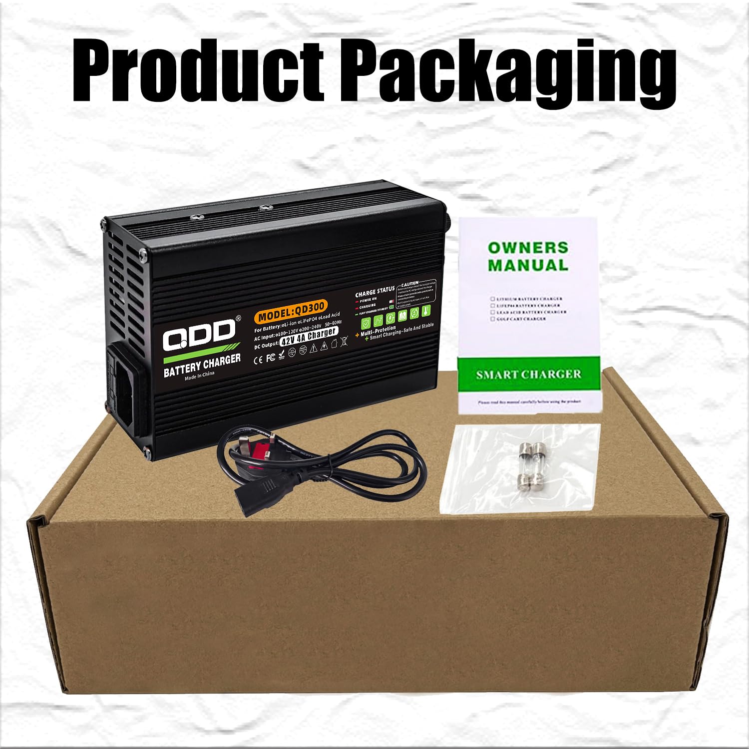QDD Chargeur de batterie 42 V 4 A Protection multiple pour batterie Li-ion 36 V avec prise XLR 1 + 2 broches