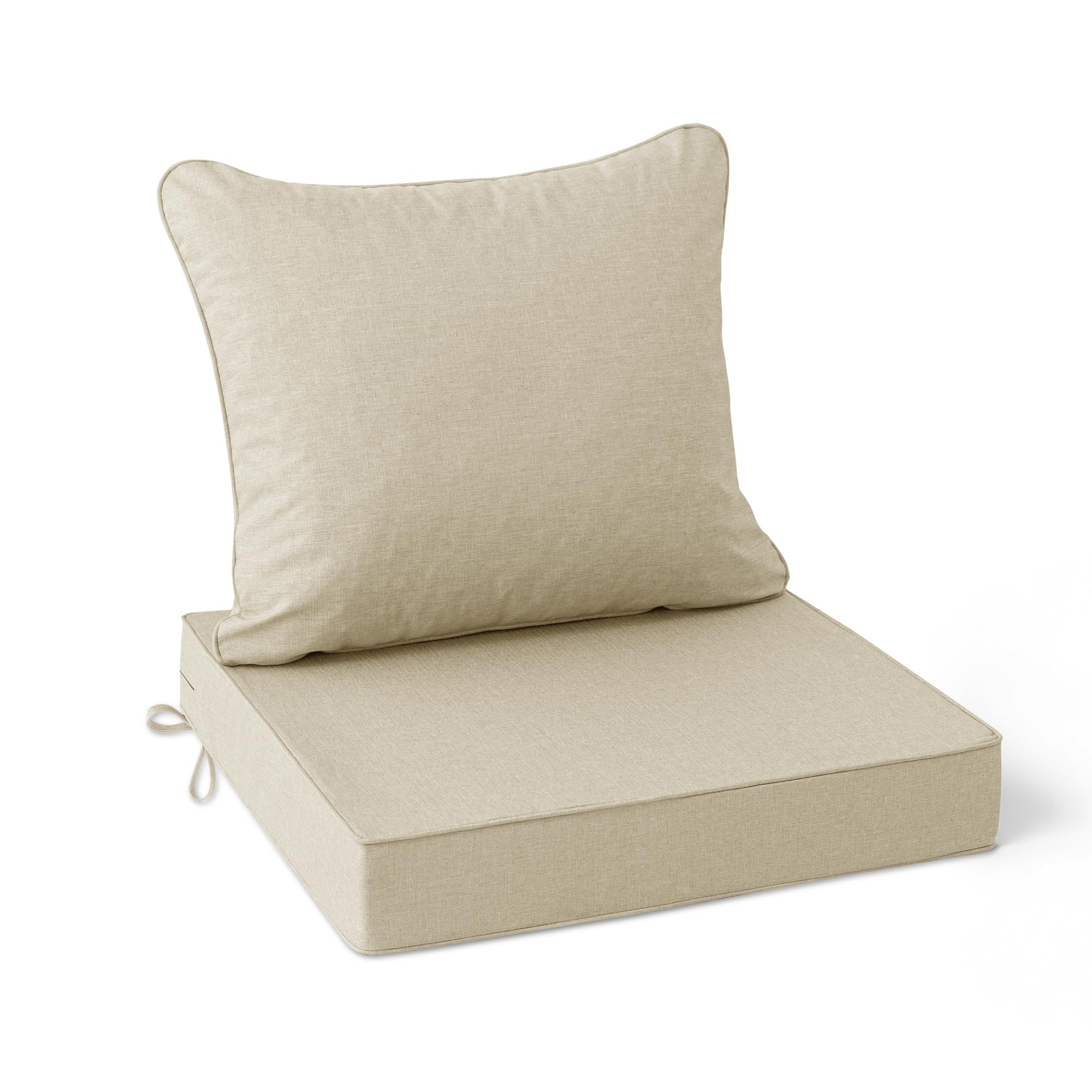 Photo 1 of Summsun Patio Chair Cushions 24 x 24 Inch, Faux Linen Outdoor Furniture Cushions, Water Resistant Backrest and Deep Seat Cushion Set with Ties, Removable Cover, Non-Slip Bottom, Beige