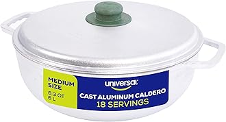 Universal (Medium Size) Caldero 18 Cups - 6.3 QT / 6 L, Stainless Aluminum Pot, Even Heat Distribution and Fast Cooking Dutch Oven Pot, Ergonomic Handles, Ideal for Rice, French Fries, and More