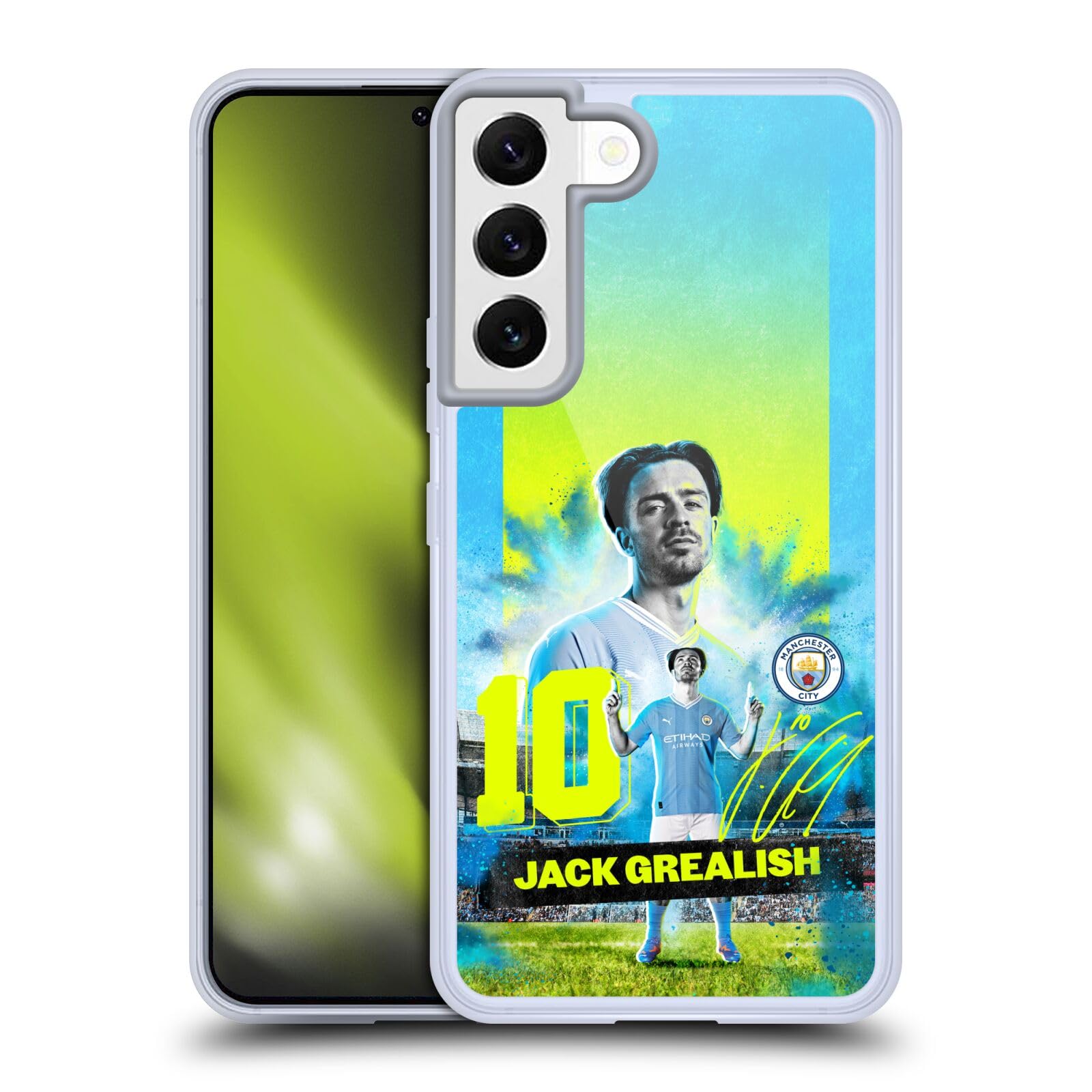 Head Case Designs Officially Licensed Manchester City Man City FC Jack Grealish 2023/24 First Team Gel Case [Military Grade] Compatible with Samsung Galaxy S22 5G and Compatible with MagSafe