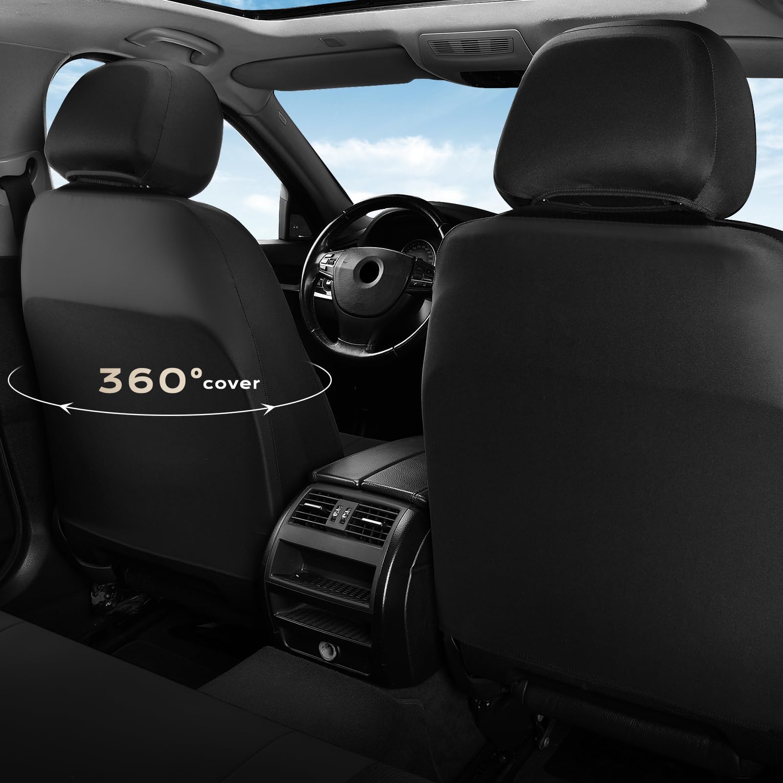 Coverado Auto Sitzbedeckungen 5 Sitze, Autositzbezüge Komplett Set | Mesh Atmungsfähig Sitzschutz, 5-teilige Spill-Proof Schwarze Automotive Sitzschoner, Universal Pass für SUV, Limousine, LKW