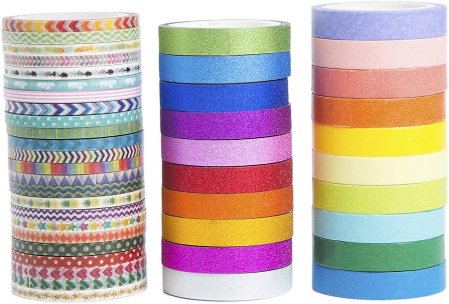 44 Rolls Rainbow Candy Color Skinny Slim Washi Tape Set,Planner DIY Scrapbooking Tape