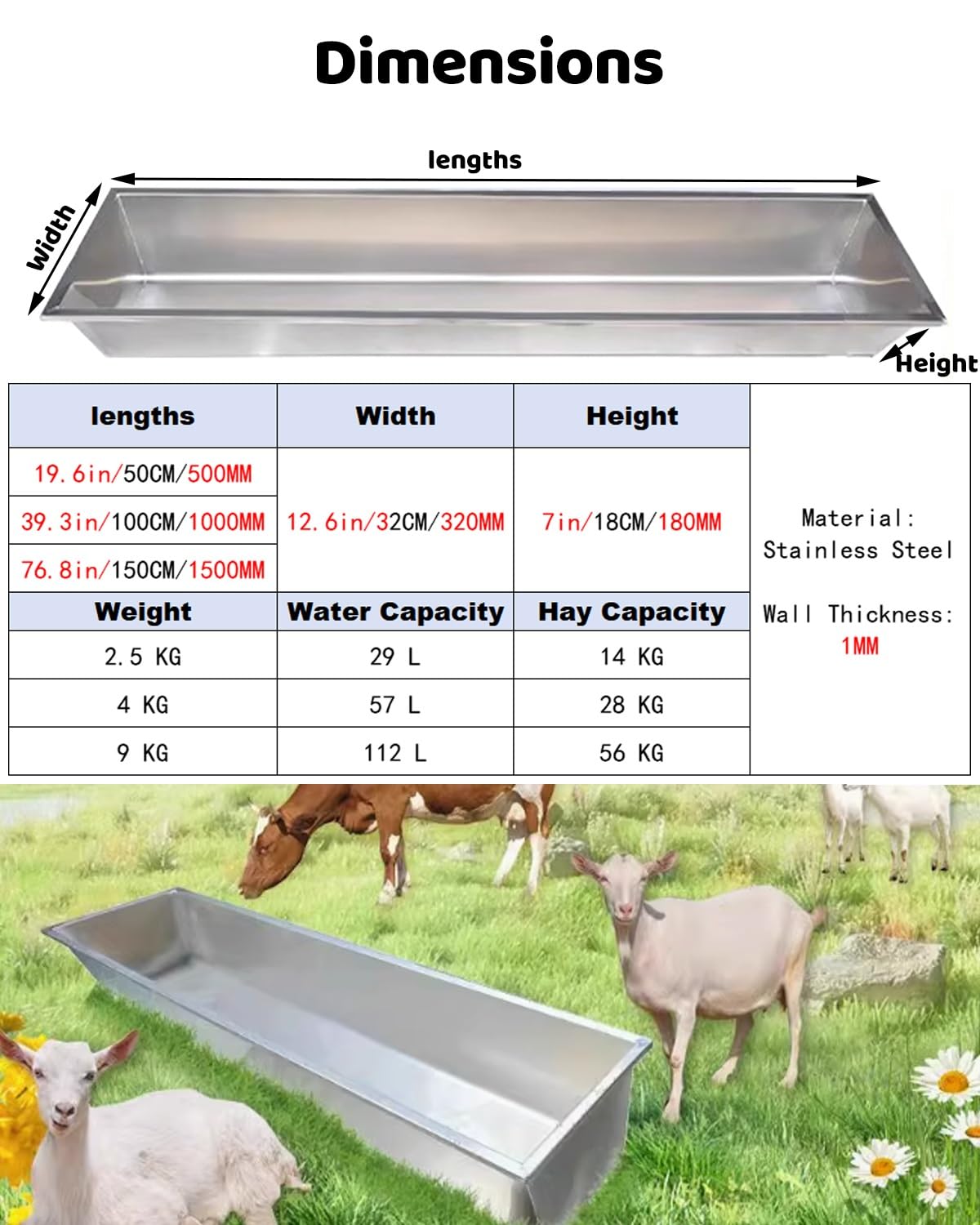 Comedero para ganado, cuenco de acero galvanizado resistente para animales de granja