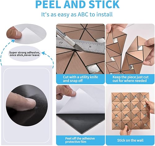 Miniatura 5 de Art3d Azulejos de mosaico de metal de 10 hojas para decoración de pared de cocina, adhesivos en azulejos compuestos de aluminio, rompecabezas de