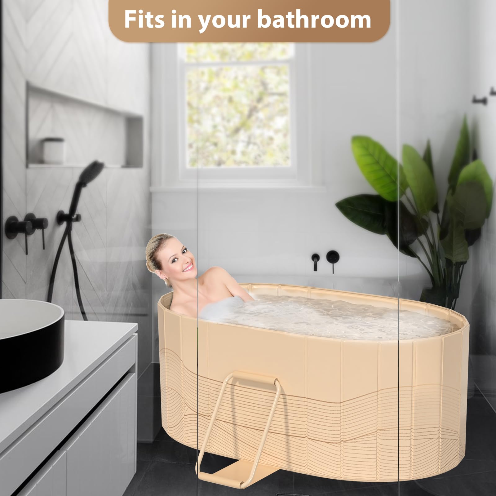 vasca da bagno portatile adulti 123 x 52 x 53cm,2 pannelli di sostegno laterali, pieghevole, Bagno di ghiaccio 2 fori di drenaggio (Giallo)