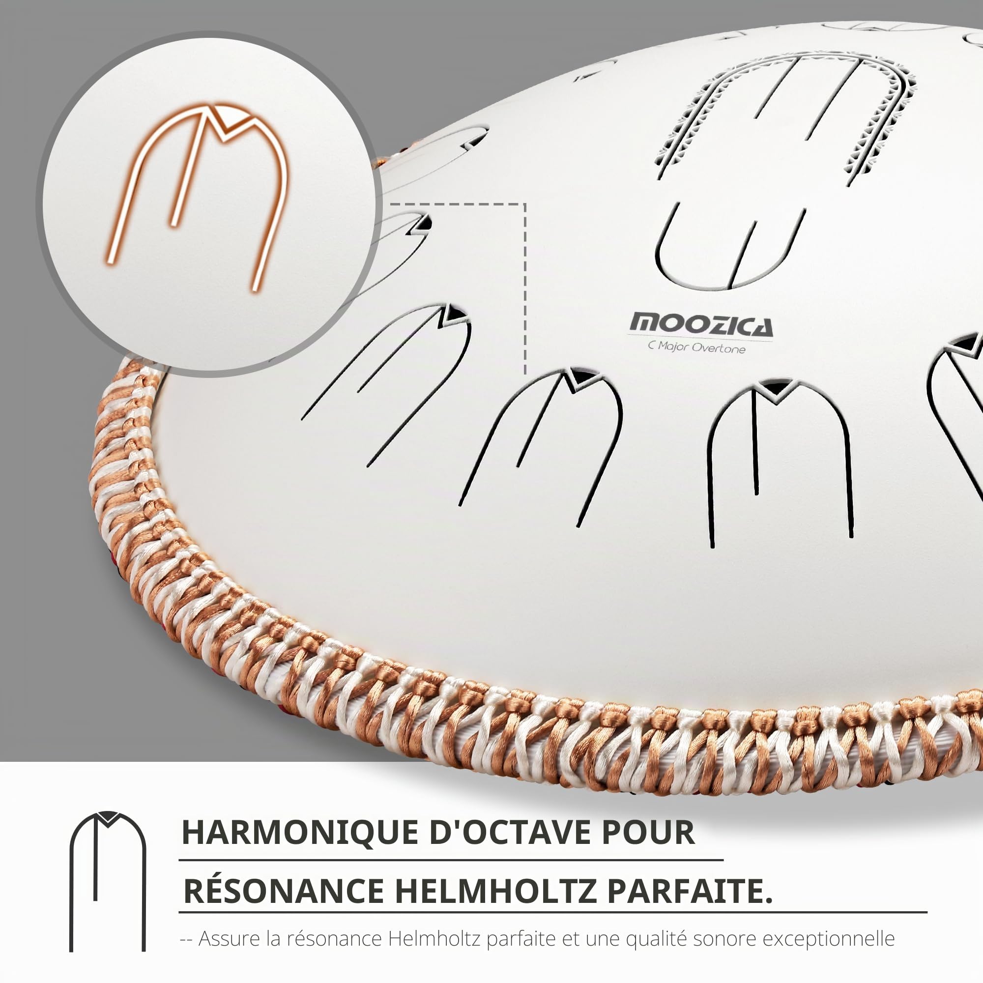 MOOZICA Tambour de langue à main en acier de 15 pouces - 15 notes en do majeur 432 Hz avec conception d'harmoniques d'octave - Instrument de tambour de langue à percussion professionnel