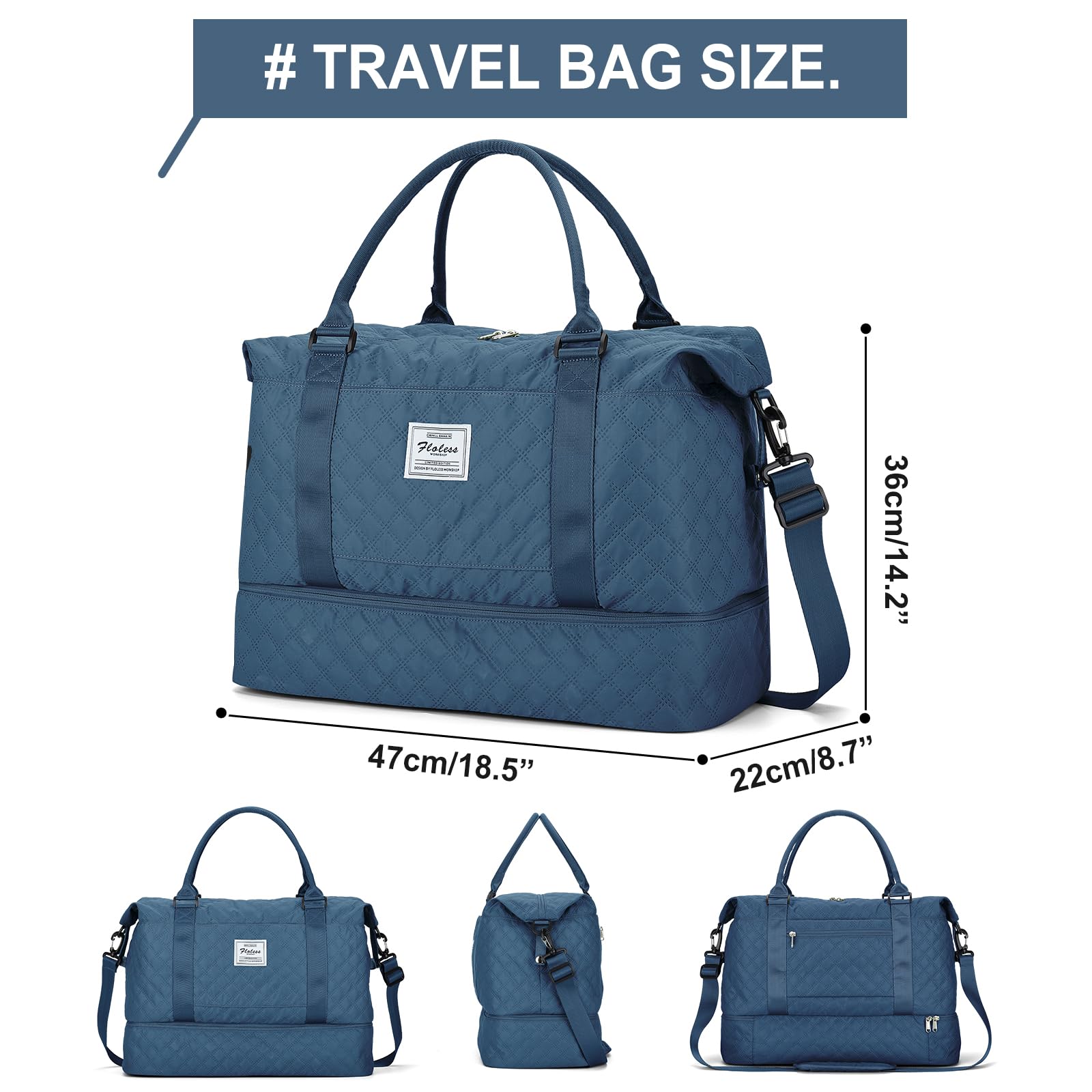 Borsone da Viaggio Donna, Bagaglio a Mano Borsa da Viaggio con Scomparto per le Scarpe, Borsa Sportiva Borsone da Palestra Grande, Borsa da Weekend, Borsa per Ospedale,H4-Indaco