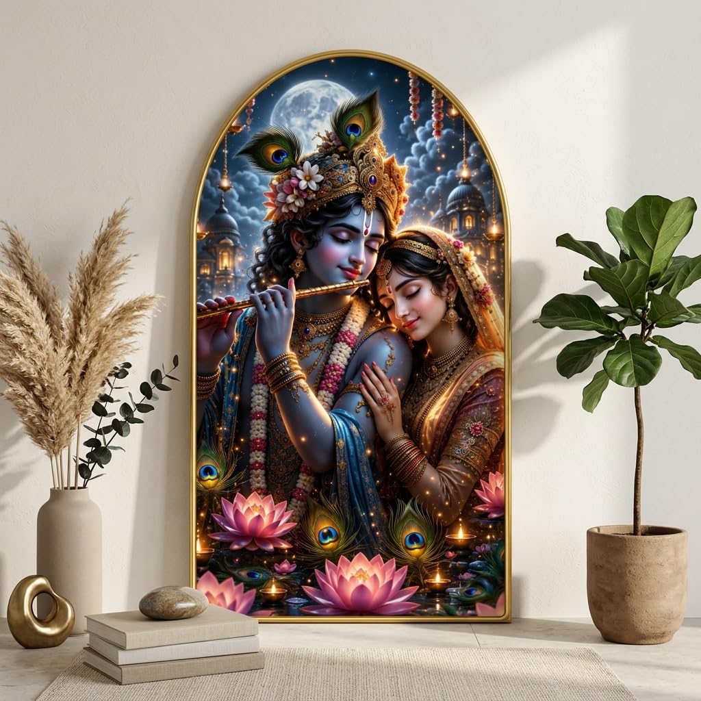 Radha Krishna Wall Painting - Golden Frame -1