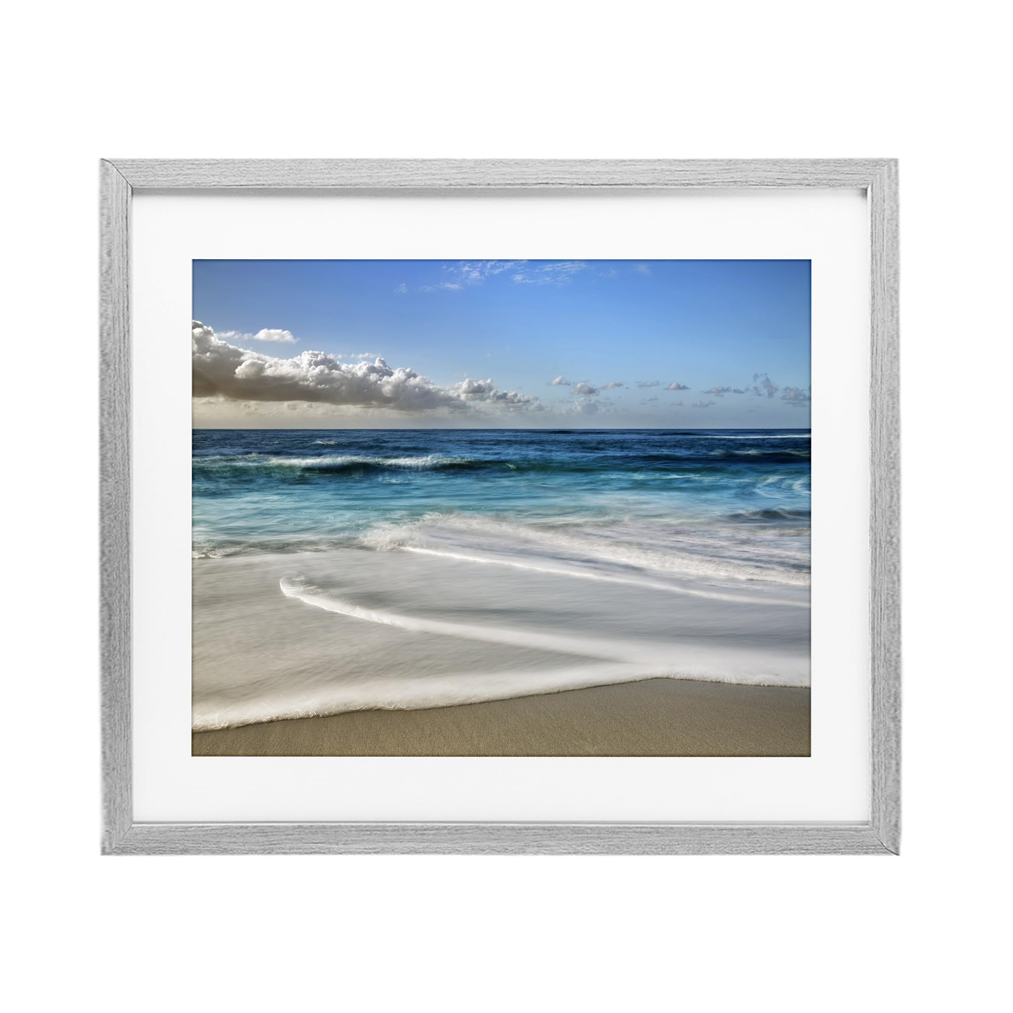 Stupell Industries 'Morning Foam on Shore', Framed Print Under Glass, Gray, 16 x 13 Inches, Easy to Hang and Sturdy, Made in USA, by Superstock Partners LLC