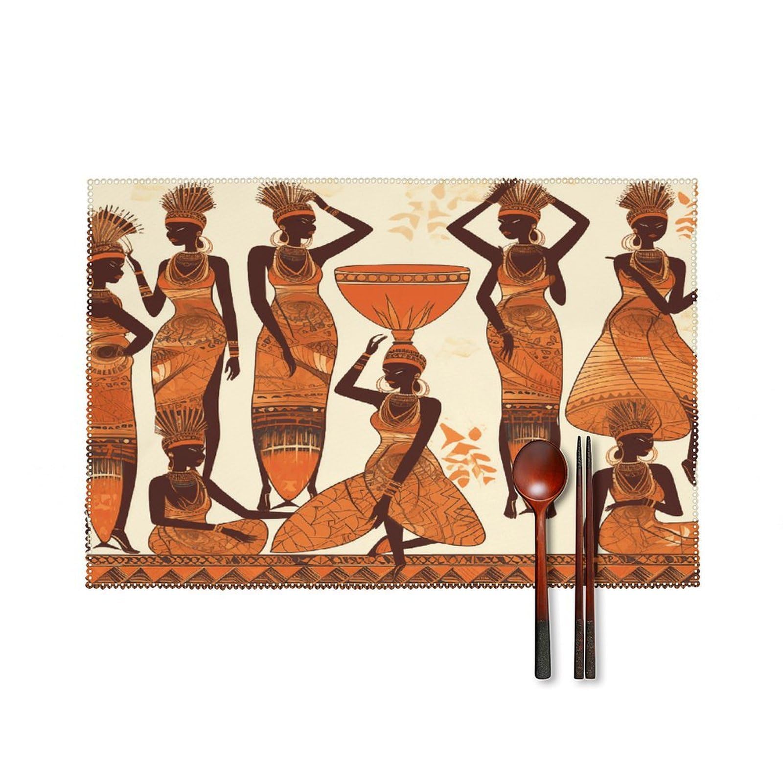 Fekiloot Style African Tribal Woman Placemats Set Of 6,Table Mat
