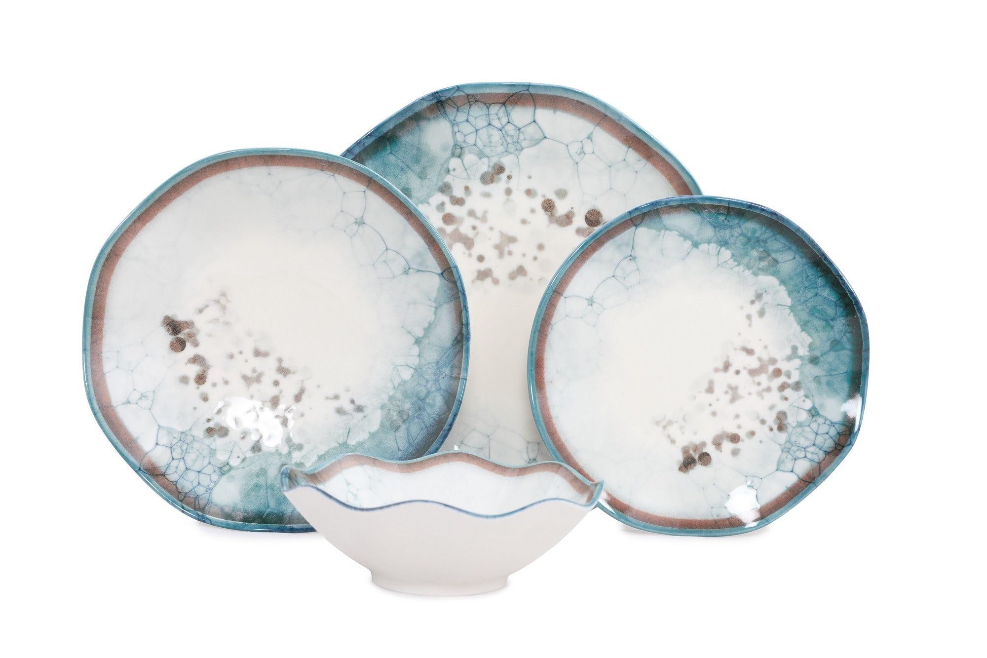 Elegancki 24-częściowy zestaw obiadowy, 100% porcelana, w zestawie talerze serwisowe, miski i talerze deserowe, można myć w zmywarce i używać w kuchence mikrofalowej, idealny na każdą okazję