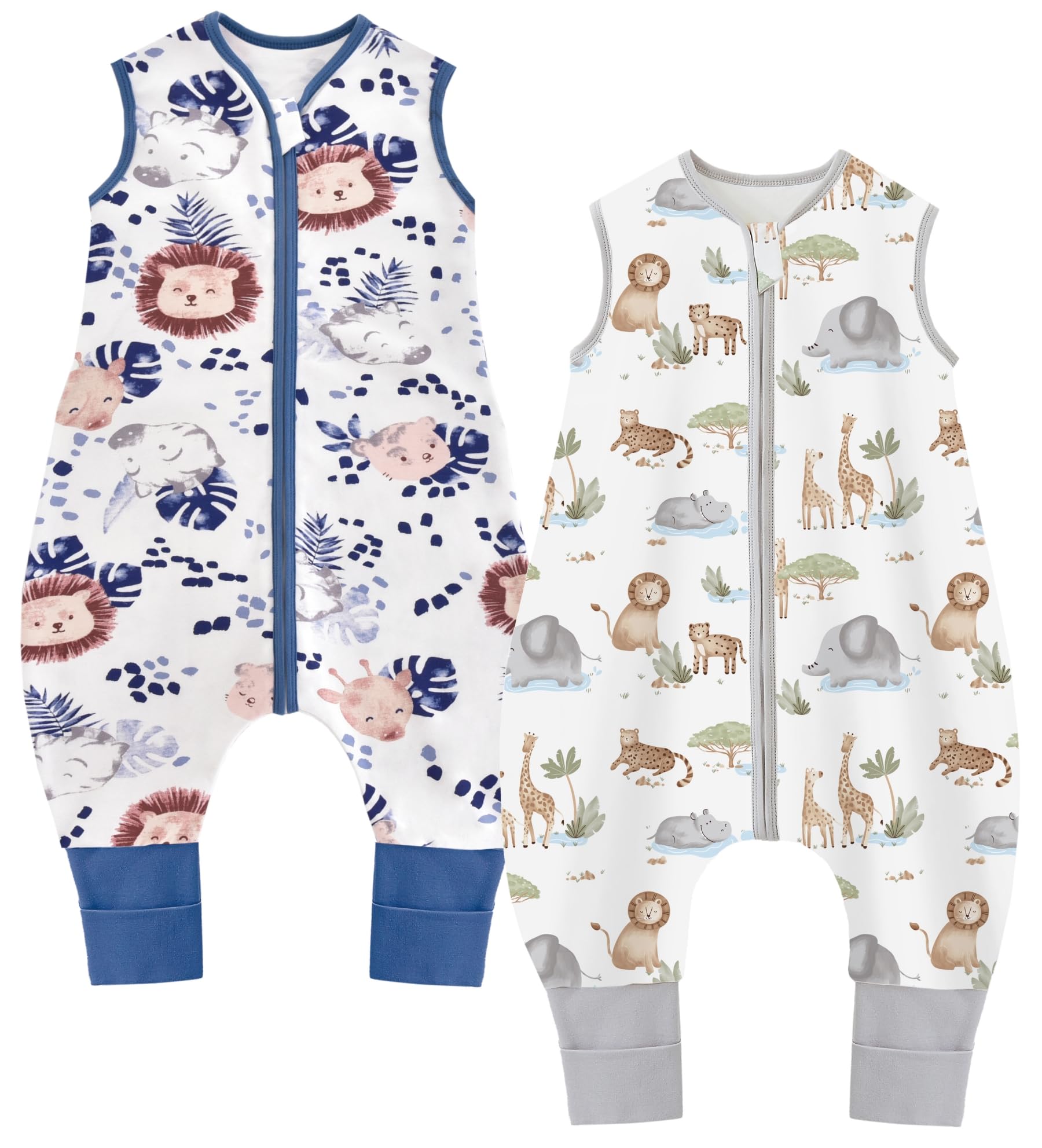 Chilsuessy Baby Schlafsack mit Füßen 2er Pack 1.5 Tog Kinder Ganzjahres Schlafsack 100% Baumwolle Baby Schlafsack mit Beinen