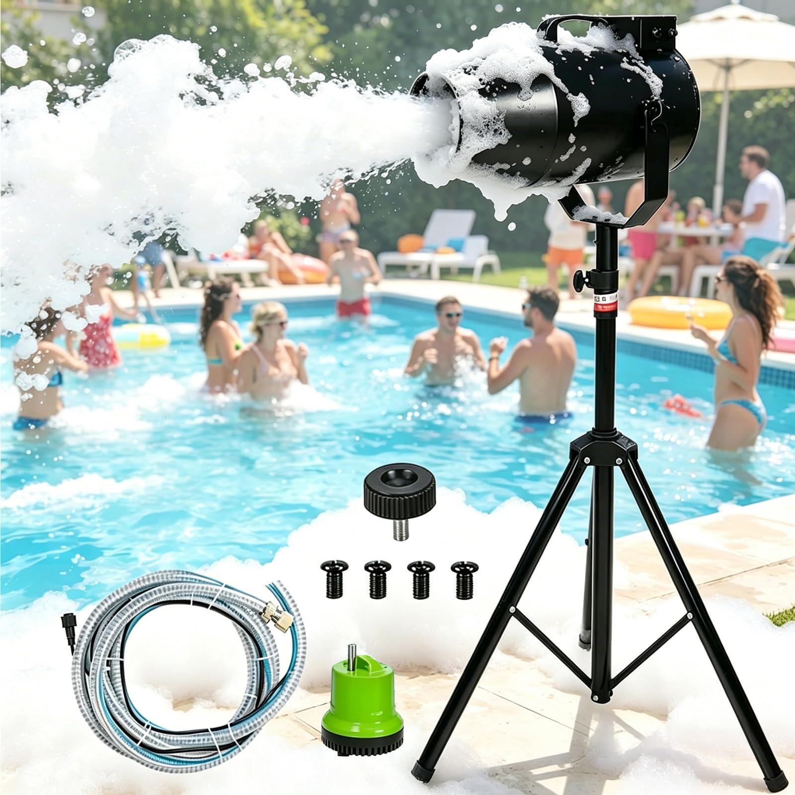 Macchina Schiuma Party 1000w, 20m³/Min Cannone per Schiuma con Angolo di Spruzzo Regolabile, Macchina per Schiuma per Piscina, Giardino, Compleanni E Feste D’Acqua, Facile da Installare