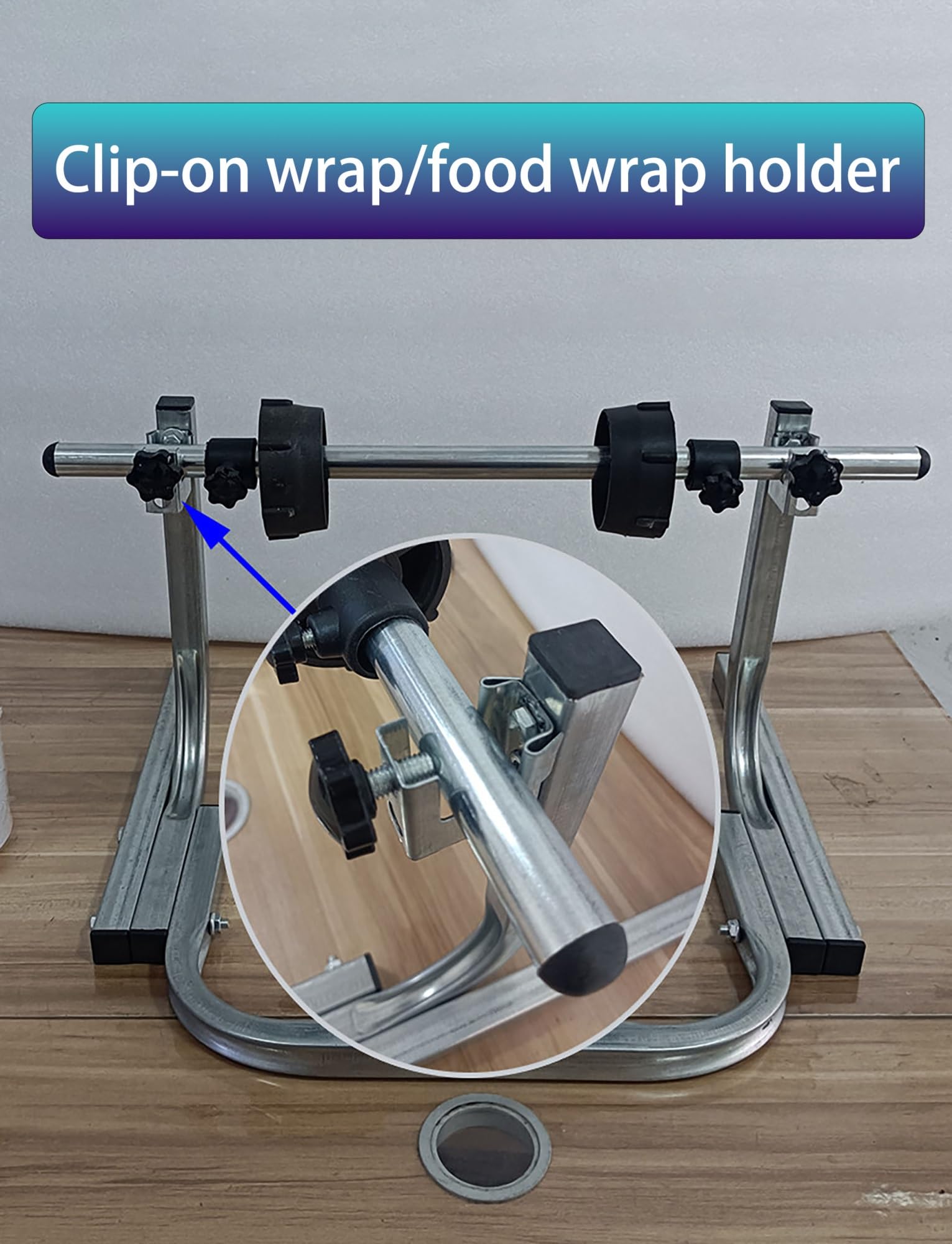 Portarotolo interamente in metallo per impieghi gravosi, dispenser multiuso per pluriball, pellicola estensibile e schiuma - Stazione di imballaggio commerciale (altezza: 25 cm, larghezza: 50 cm)