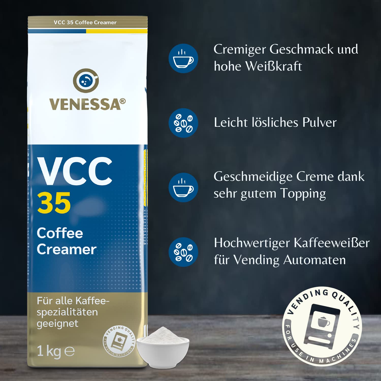 Venessa Coffee Creamer VCC35 - 10 x 1kg Kaffeeweißer, hochwertiger Kaffeeweißer für Vending Automaten, hohe Weißkraft, leicht löslich, Aromaschutzbeutel